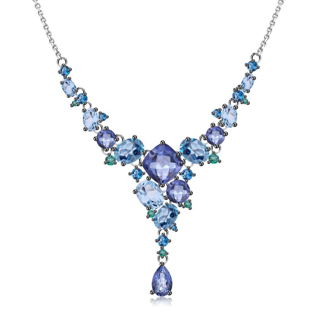 Invanter Lange Kette Eingelegt mit überzogenem Kristall Cyanblau Halskette (1-tlg), Inklusive Geschenktüte