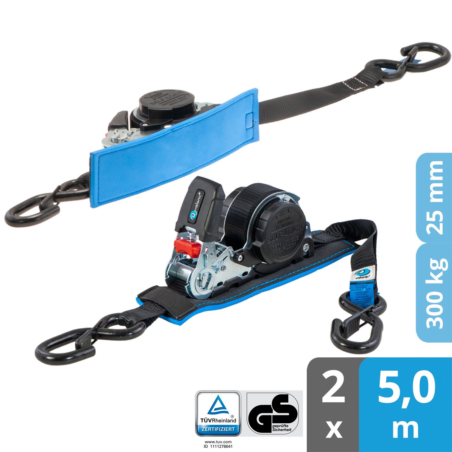 valonic Spanngurt Spanngurte Automatik Ratsche SG-050-50 (2 Stück, 5m) - PANDA