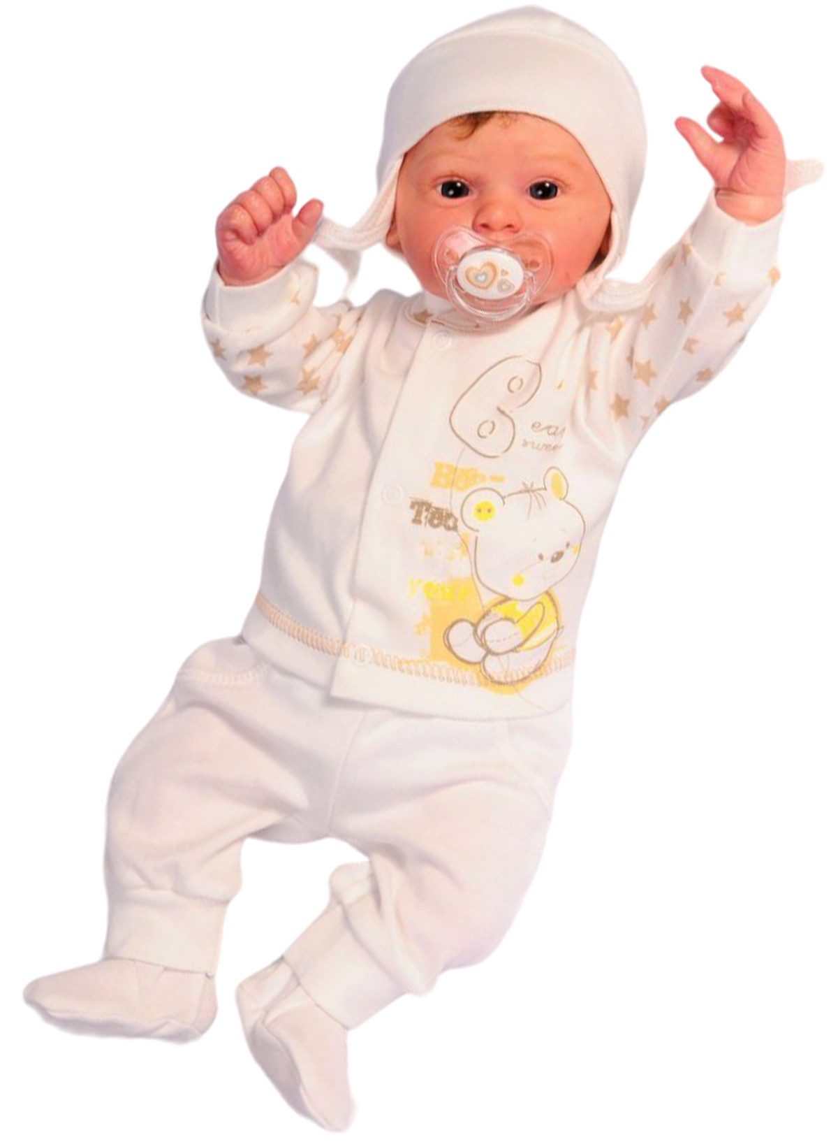 Shirt & Hose Baby Hemdchen Mütze Schlupfhose mit in Creme mit Bärchen