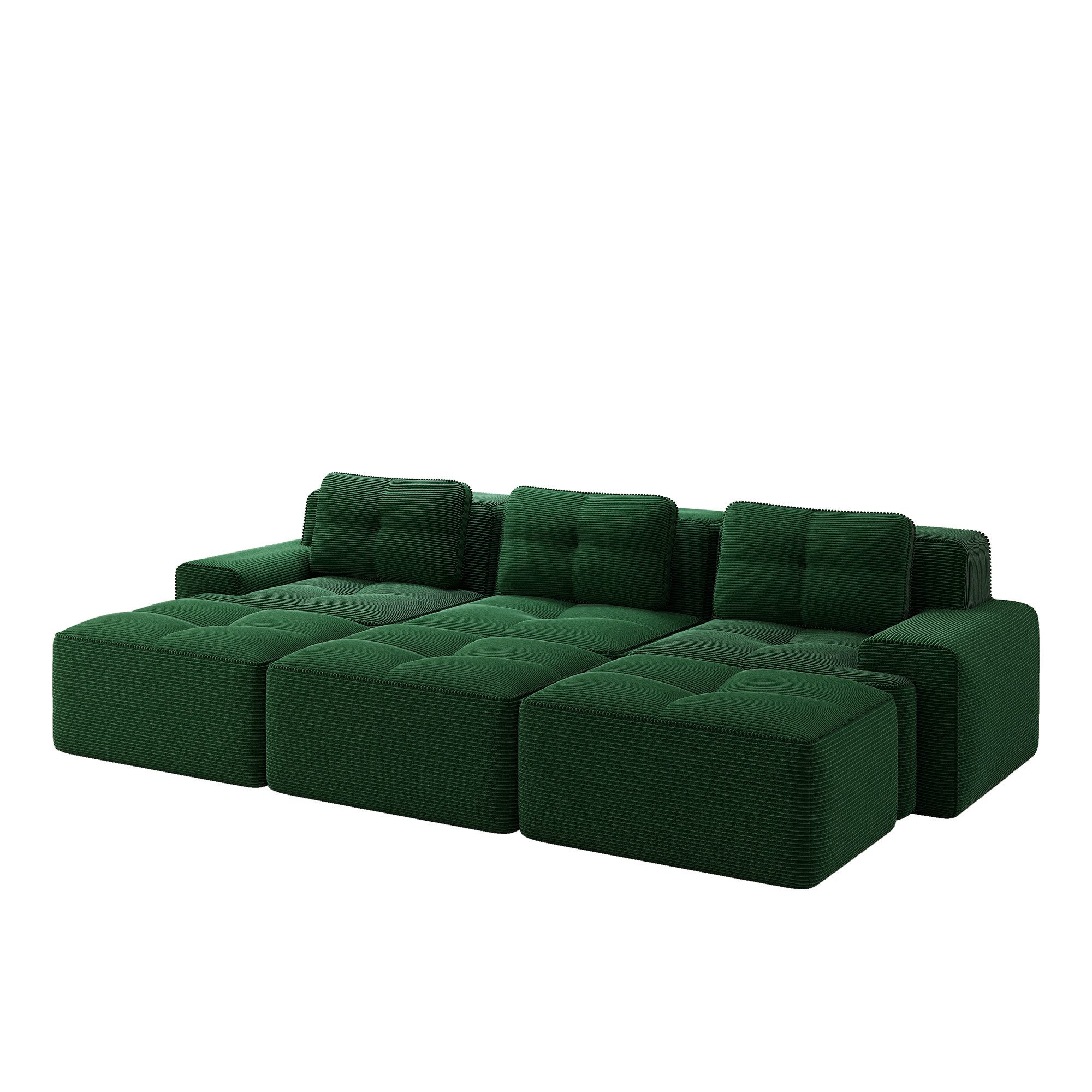 Leawin Rahmenloses Cord-Ecksofa 3-Sitzer mit Schlaffunktion, Modular, wolkenweich, haustierfreundlich & montagefrei