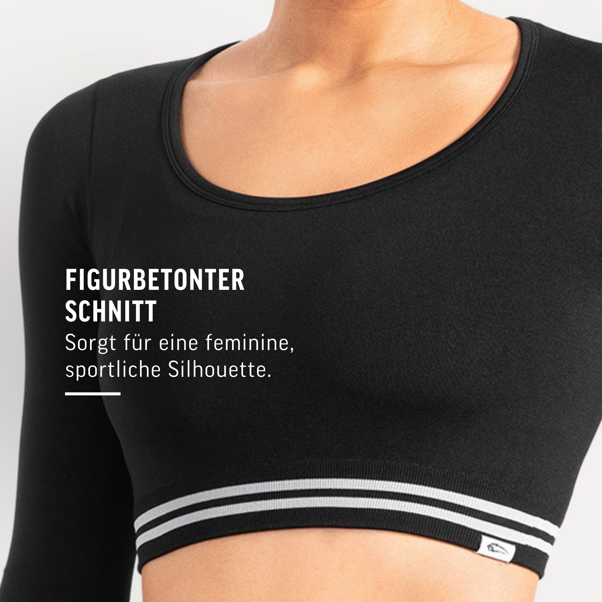 Smilodox Longsleeve Miriel, Oberteil figurbetonendes Crop Shirt Gym & Alltag Figurformend Elastisch Sicherer Halt mit Streifen an Bund und Ärmel