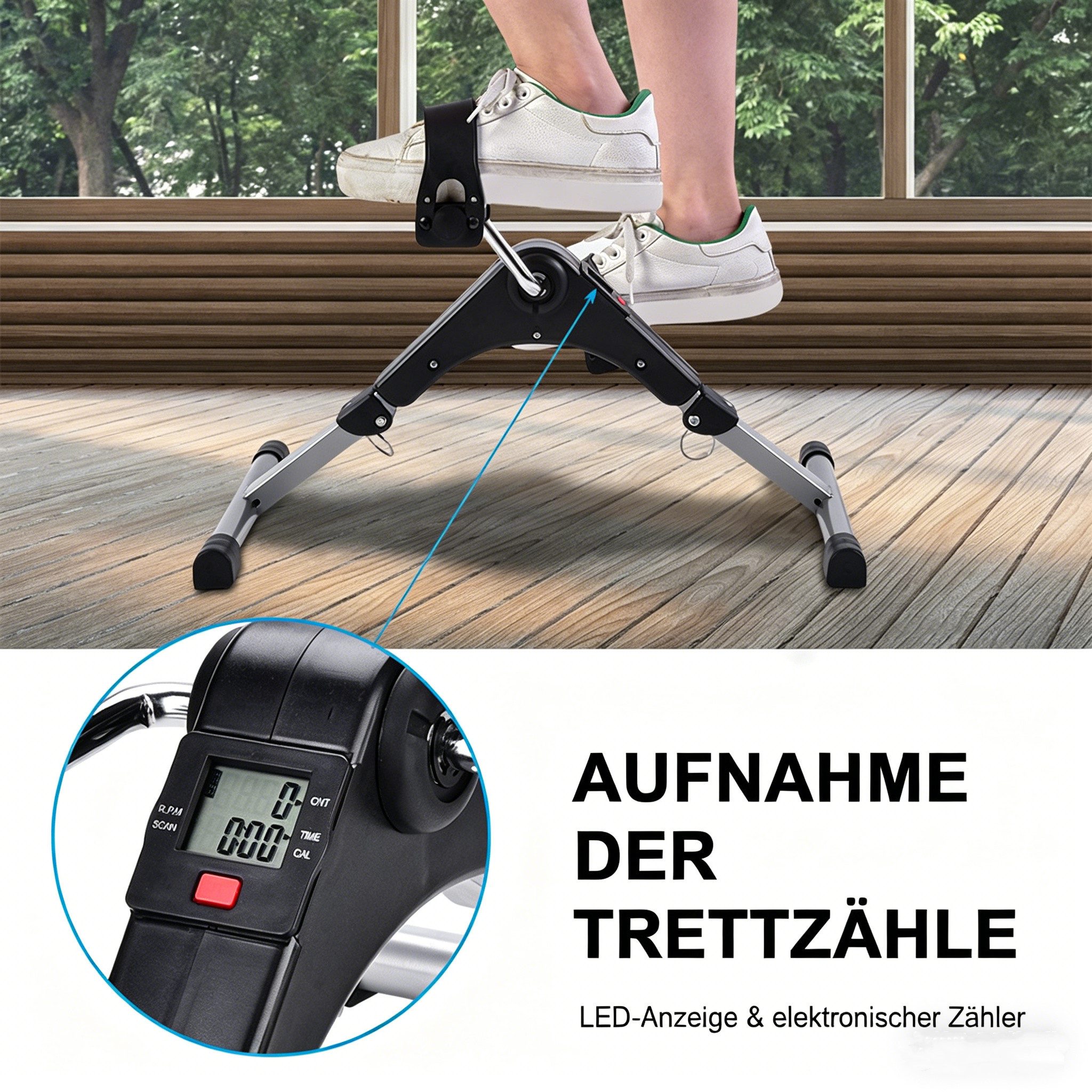 GARRYFIZH Mini-Heimtrainer Faltbarer Heimtrainer Pedaltrainer mit LCD-Computer für Arm & Bein, Kompakter Beintrainer für Home-Office & Reha – platzsparend klappbar