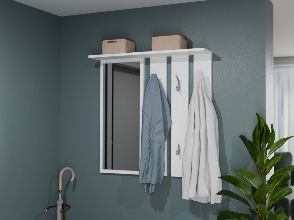 Raumhirsch Furniture Wandgarderobe mit Spiegel, Garderoben-Set, Flurgarderobe (Maße 85 x 15 x 82 cm, 6 Haken), verschiedene Farbvarianten, Hochwertig & stabil