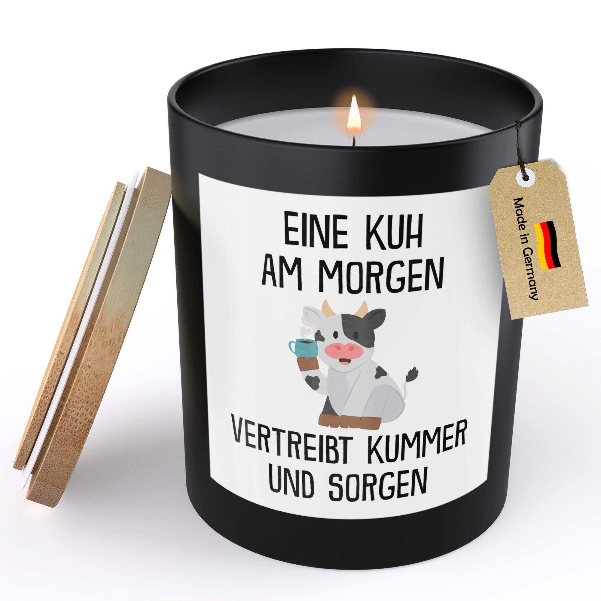 22Feels Duftkerze Deko Kuh Lustig Süß Tier Geschenk Frauen Männer Couch Humor, MADE IN GERMANY, Europäisches Sojawachs, Handgegossen
