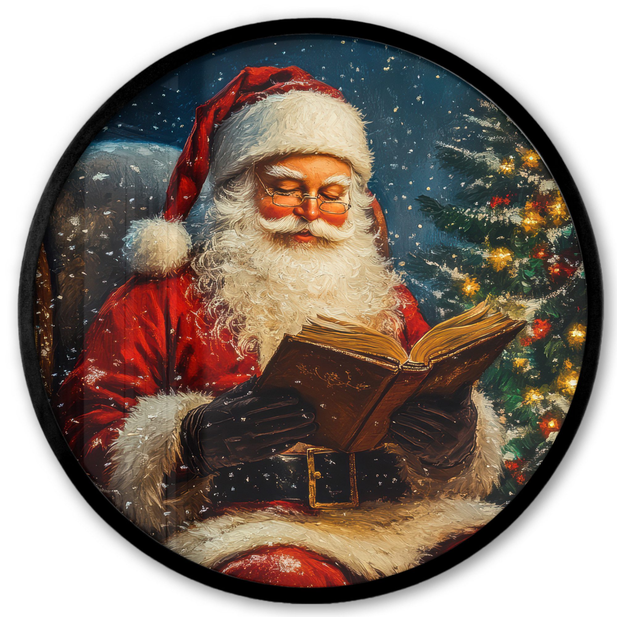 MuchoWow Плакат Rund - Weihnachtsmann - Weihnachten - Winter - Weihnachtsbaum, (1 St), Runde Wandbilder, Deko für Wohnzimmer und Schlafzimmer, 40x40 cm