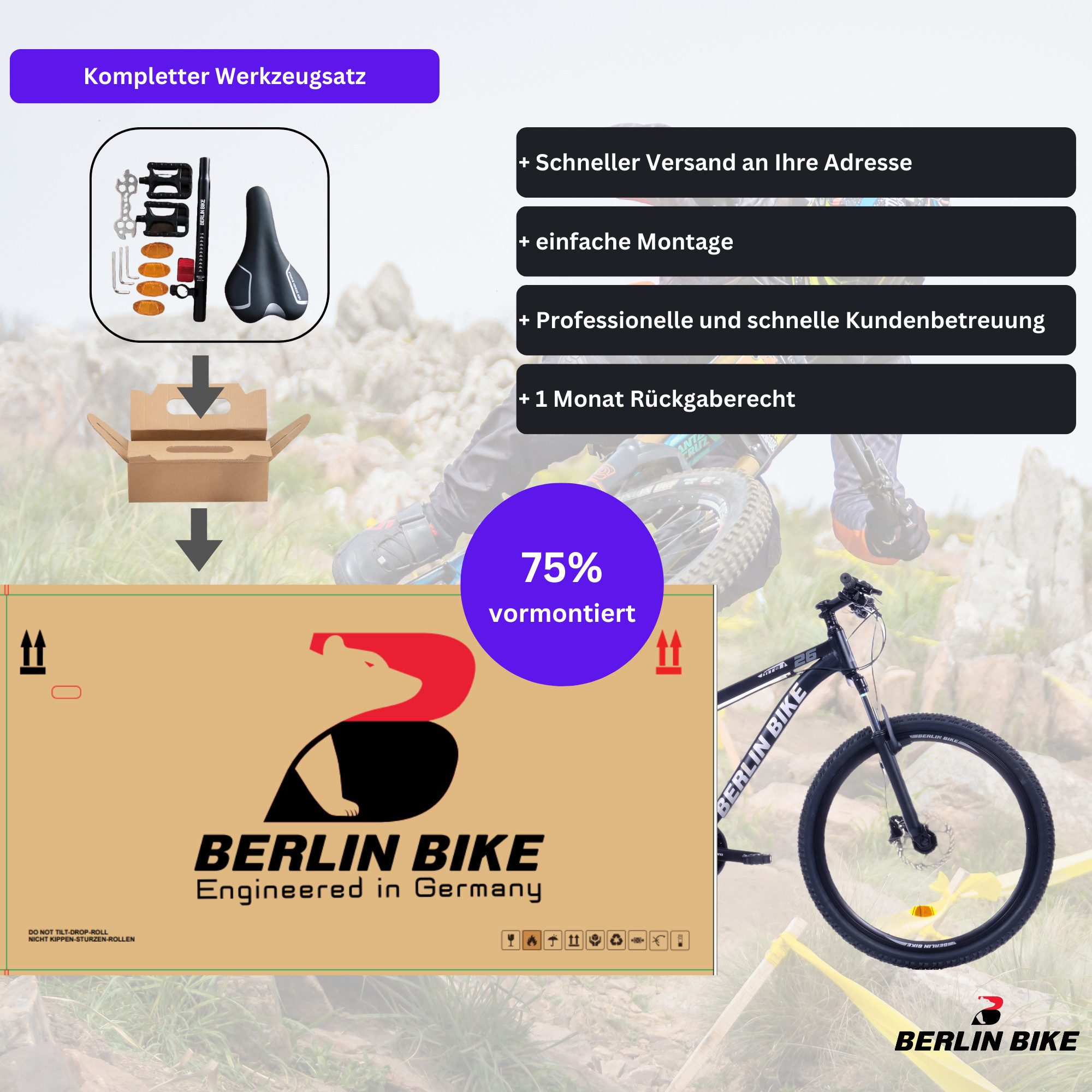 BERLIN BIKE Mountainbike 26, 27.5, 29 Zoll MTB, 21 Gang Shimano FD-TZ500/RD-TY300D Schaltwerk, Kettenschaltung, (Shimano Kurbel, Dacron Hydraulische Scheibenbremsen, Aluminiumrahmen), mit hydraulischen Scheibenbremsen
