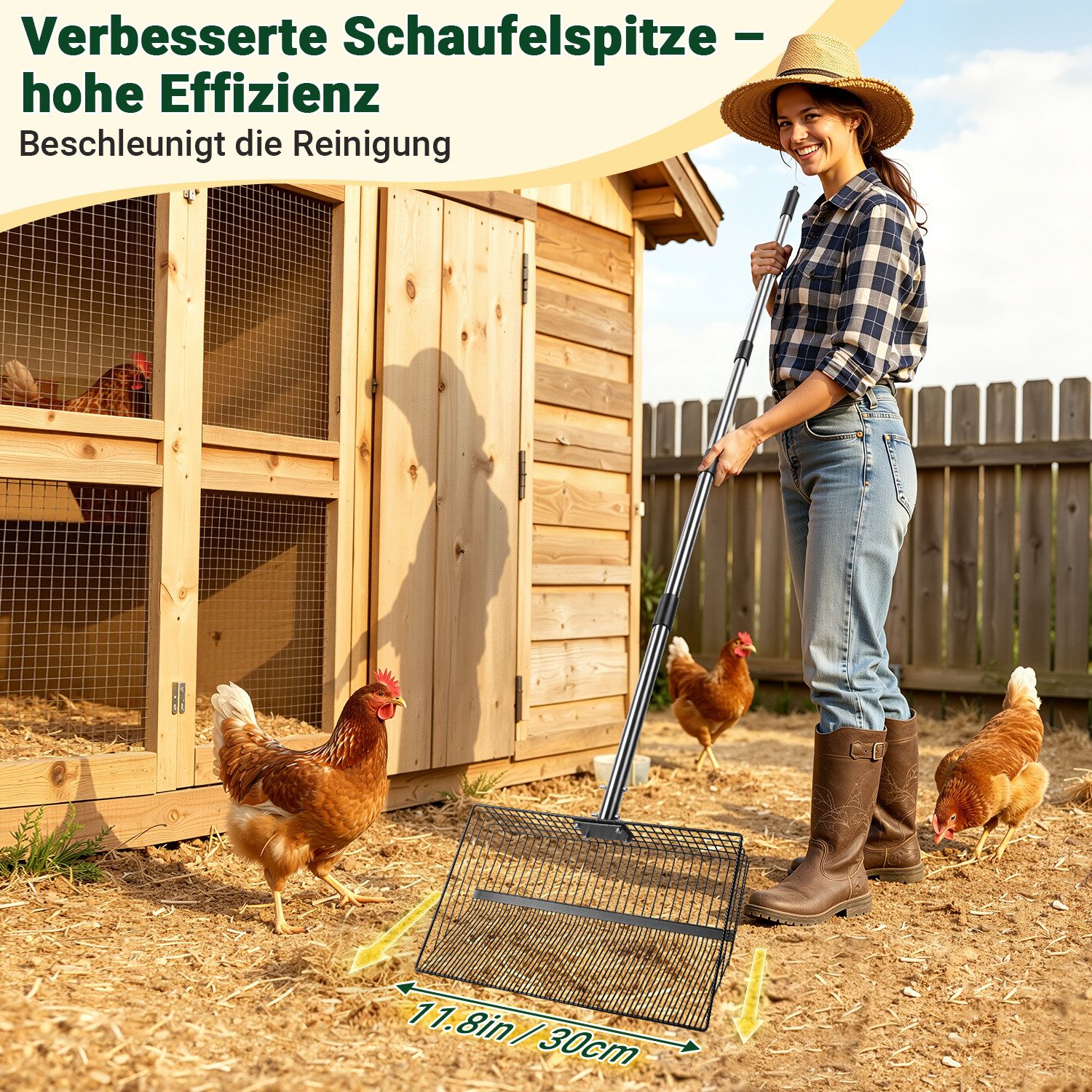 Clanmacy Futterschaufel Hühnerkotschaufel 4-in-1 Verstellbare Hühnerstall Zubehör 91-190cm – Bild 4 von 5