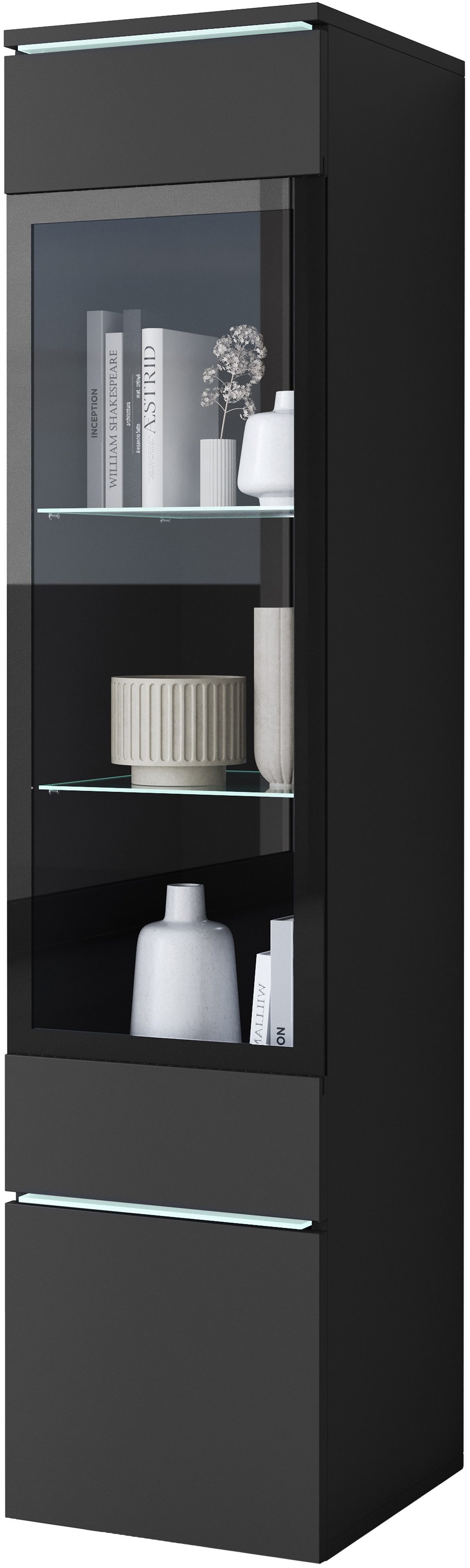 Home affaire Vitrine Vera, Glasvitrine, Höhe 130 cm, in verschiedenen Farbausführungen (1-St) LED-Beleuchtung, Türanschlag frei wählbar, stehend/hängend