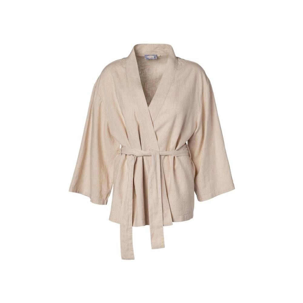 Essenza Kimono Mina Uni von ESSENZA, kurz, Leinen-Viskose-Mix, Bindegürtel