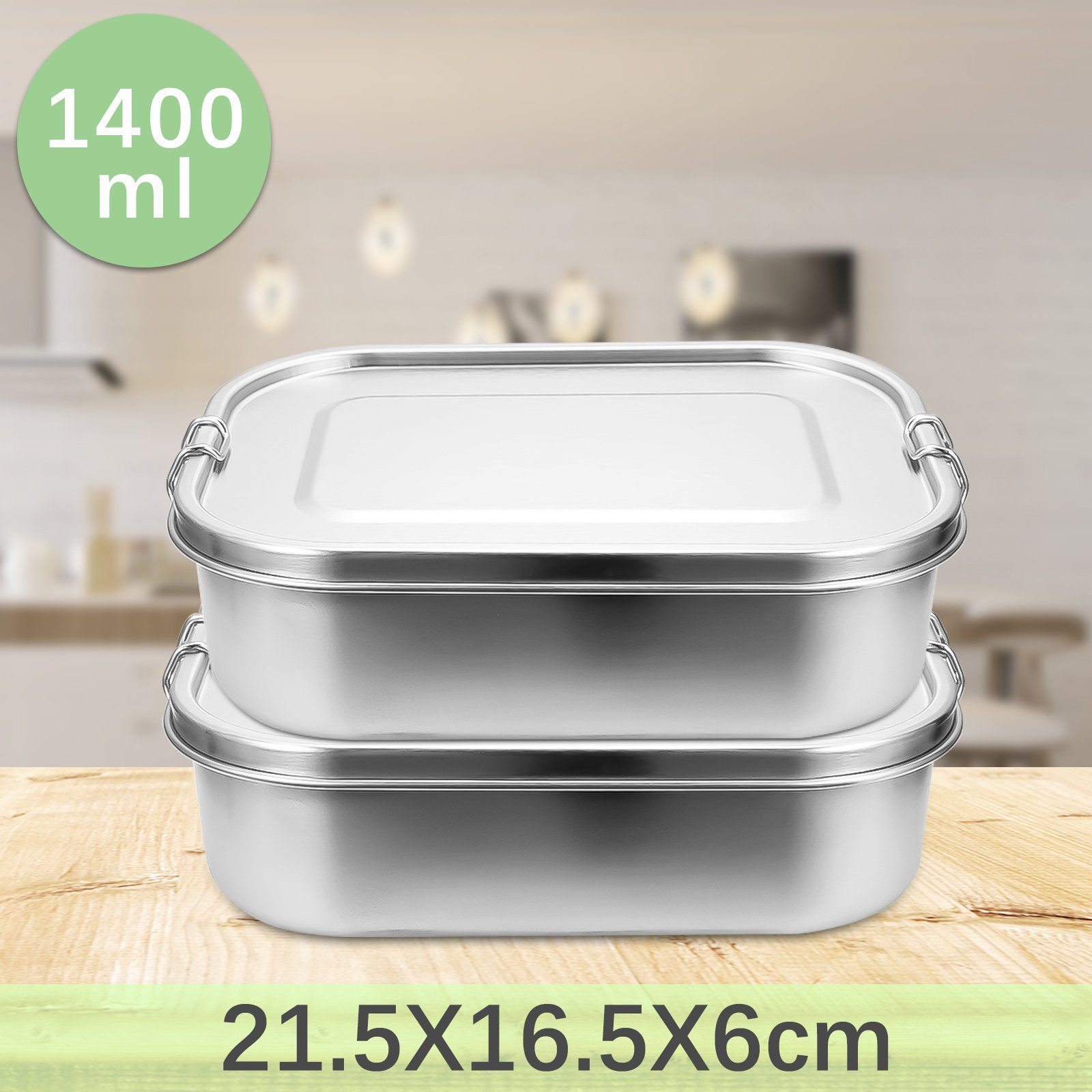 Edelstahl Schule 2X1400ml Silber - TolleTour Brotdose Büro für Lunchbox Nachhaltige Lunchbox Picknick