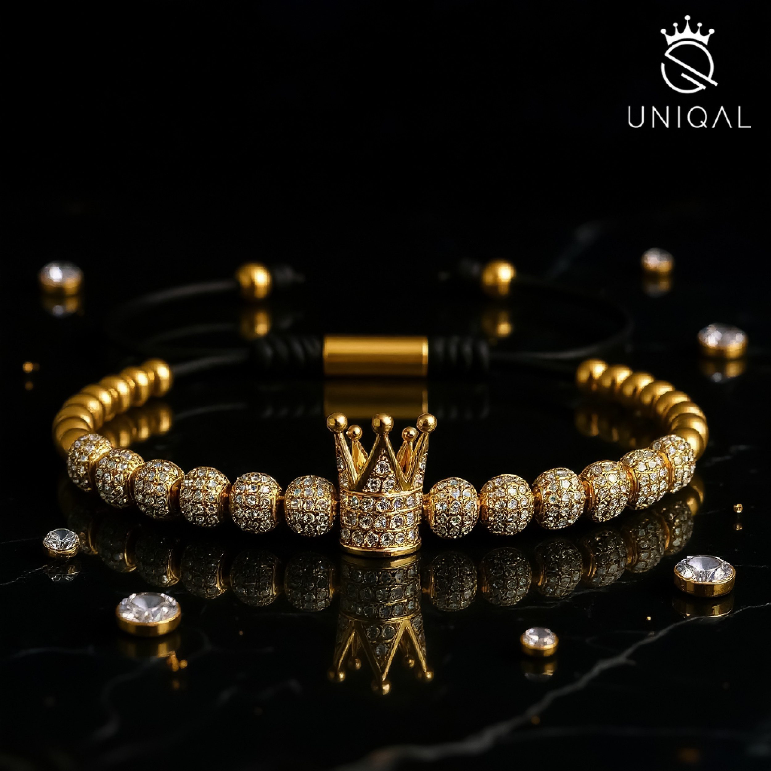 UNIQAL.de Edelstahlarmband Set Edelstahlarmband SET Herren "ROYAL KING" vergoldet - Set 4-Armbänder (Edelstahl, Casual Style, handgefertigt), mit Zirkonia