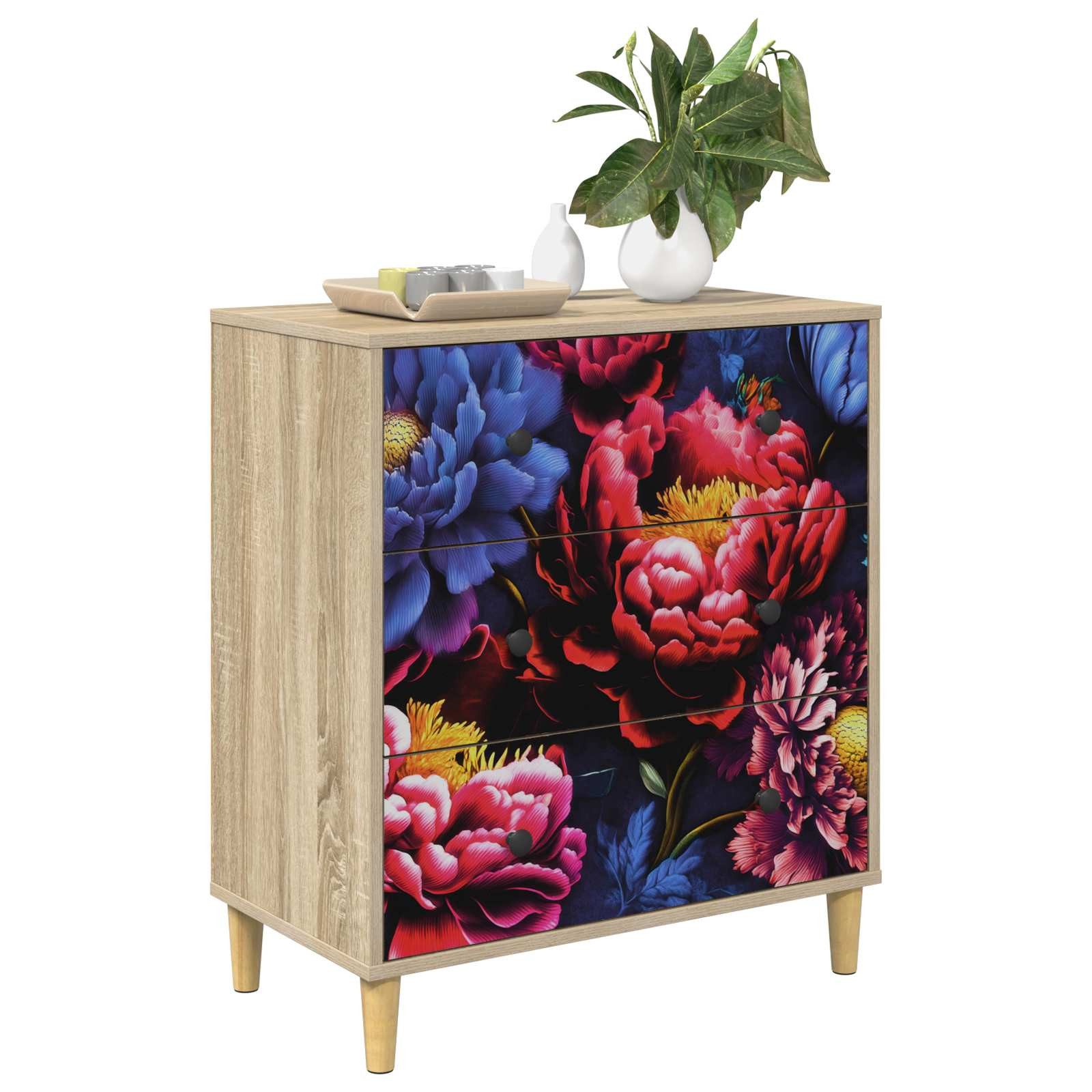 vidaXL Schranksystem Kommode KIEL Dunkler Pfingstrosen-Druck 66 x 36,5 x 75 cm (1-St)