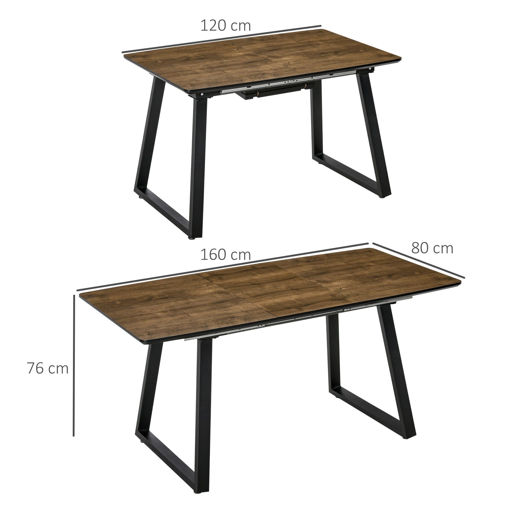 Esstisch Tischplatte ausziehbare 120 für 1 HOMCOM Industriedesign im cm 1-St., Esstisch), Personen, Breite (Set, 6