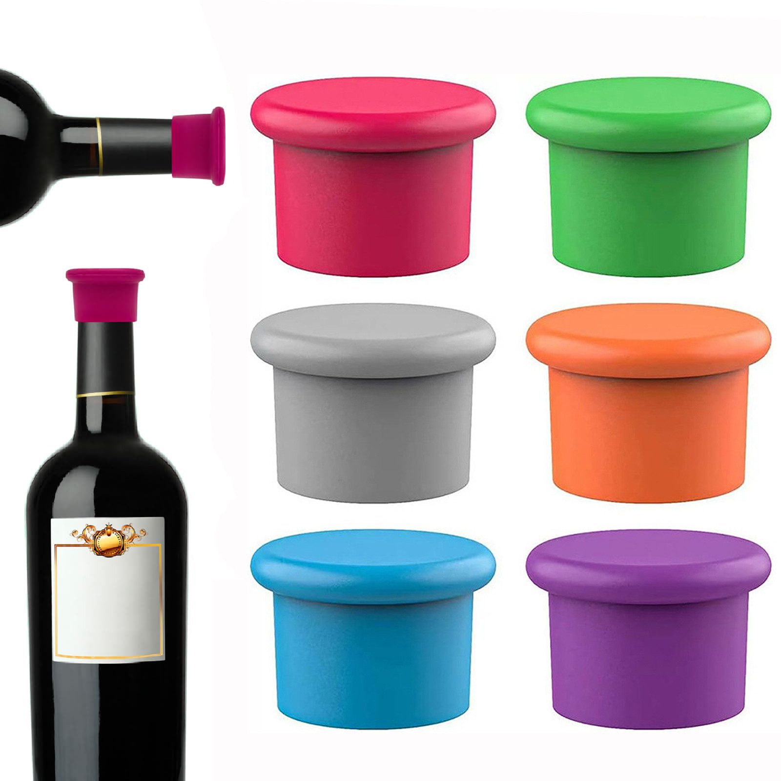 Venkuber Flaschenverschluss 6er-Set Silikonflaschenverschlüsse, frischhalteflaschenverschlüsse, (6-tlg), wiederverwendbare bunte Flaschenkappen