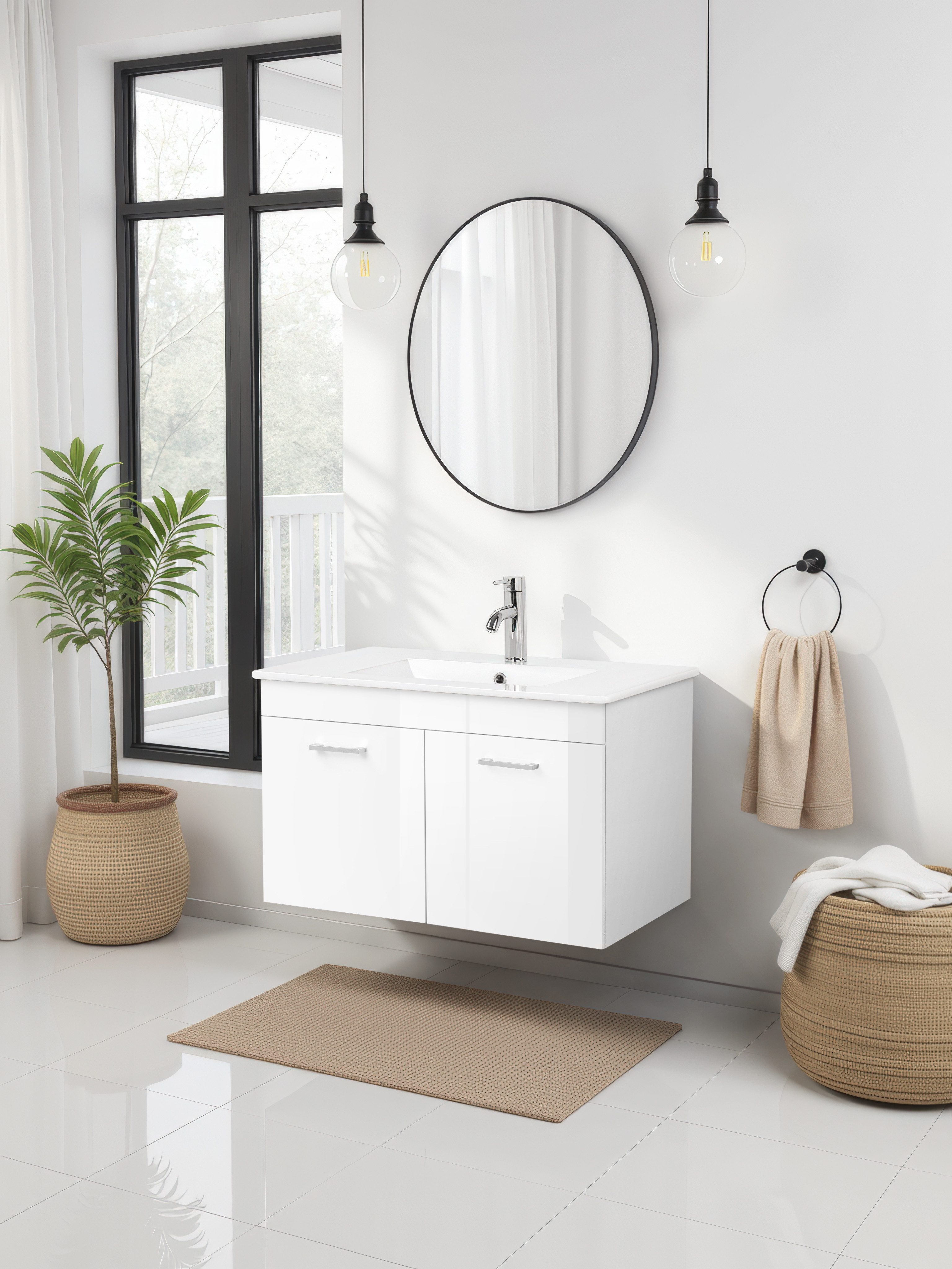 welltime Waschtisch Florenz, Breite 60cm, 2 Tür, 2 Fächer, MDF-Front (Set, Waschtisch inklusive Waschbecken), Waschplatz mit 2 Türen,in verschiedenen Farben erhältlich, Badmöbel