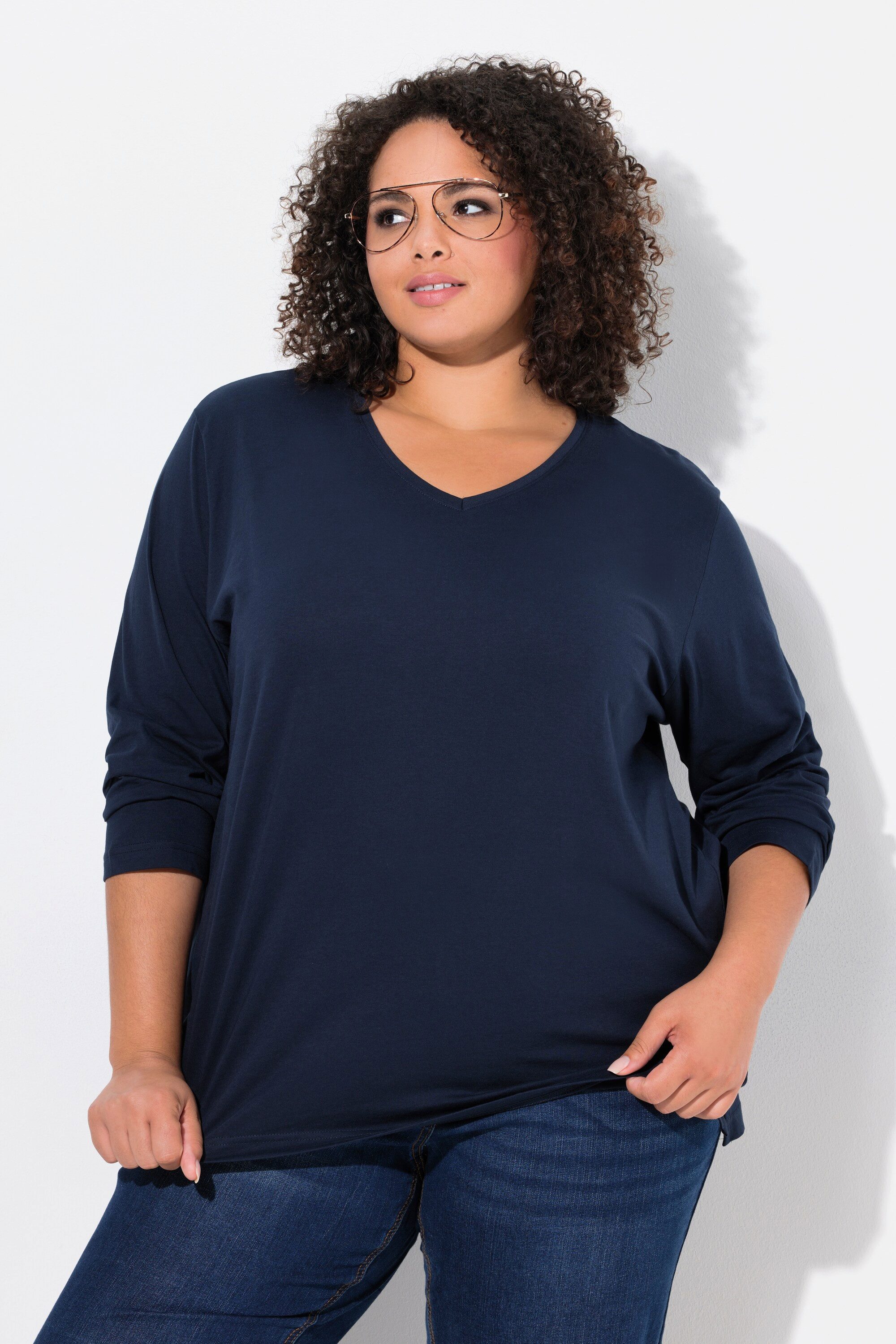 Ulla Popken T-Shirt Shirt V-Ausschnitt Relaxed Langarm – Bild 4 von 5