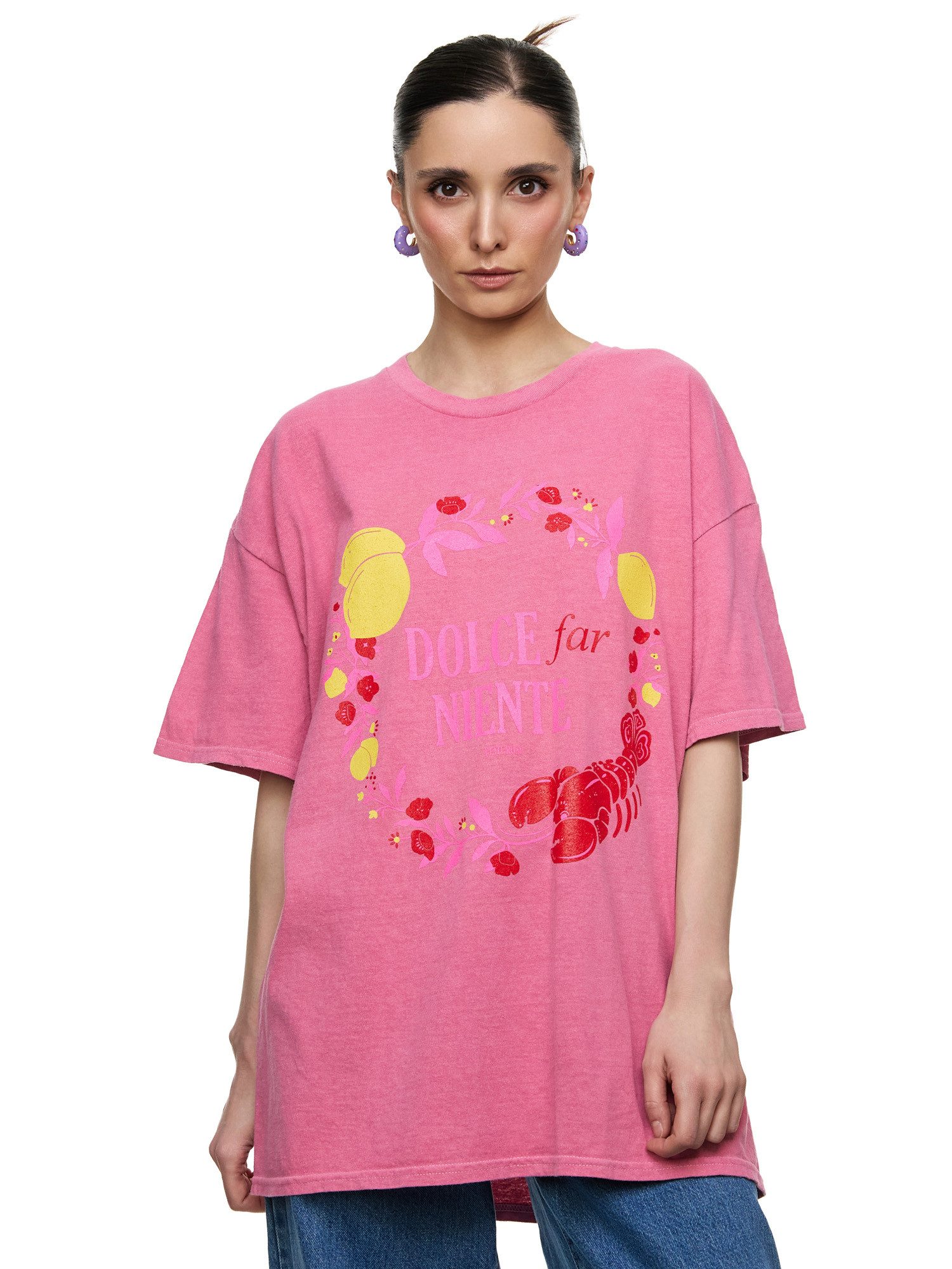 T-Shirt Worldclassca Oversized Print DOLCE FAR NIENTE T-Shirt Sommer Oberteil