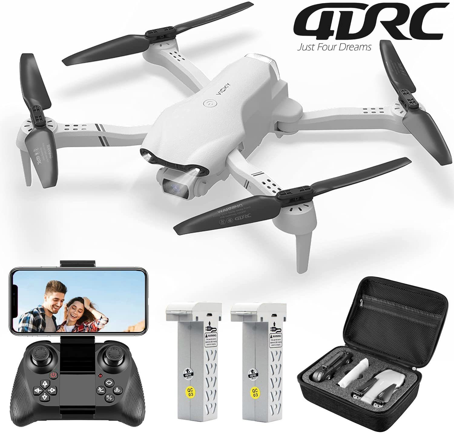 Quadcopter (1080P automatischer klappbarer Schwebeflug) Flugzeit, 32 4DRC Spielzeug-Drohne F10, für Anfänger, Kinder HD, FPV-Live-Video, Minuten & Weiß