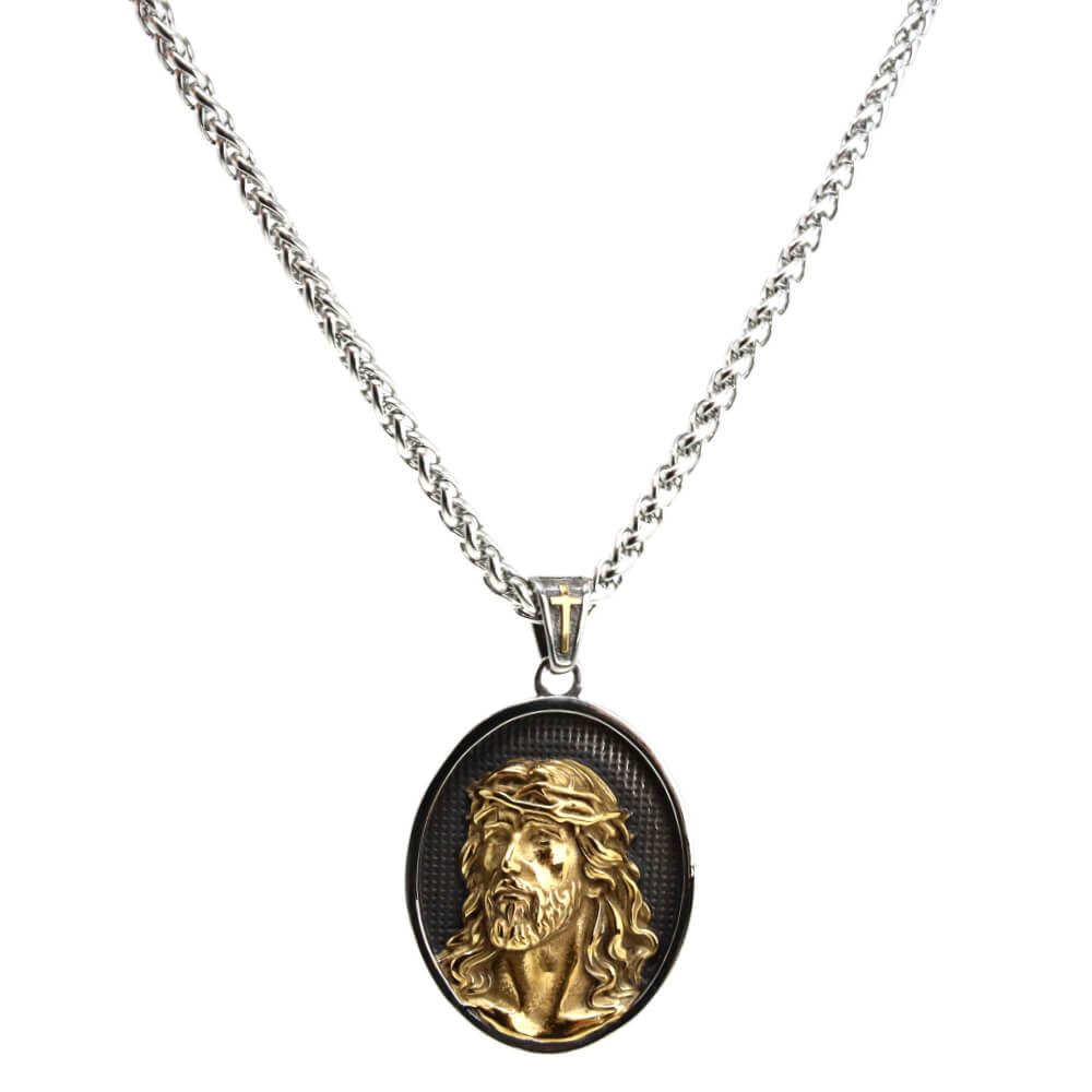 DALMARO Kette mit Anhänger Lederkette Edelstahlkette 316L GOLDEN JESUS, Her günstig online kaufen
