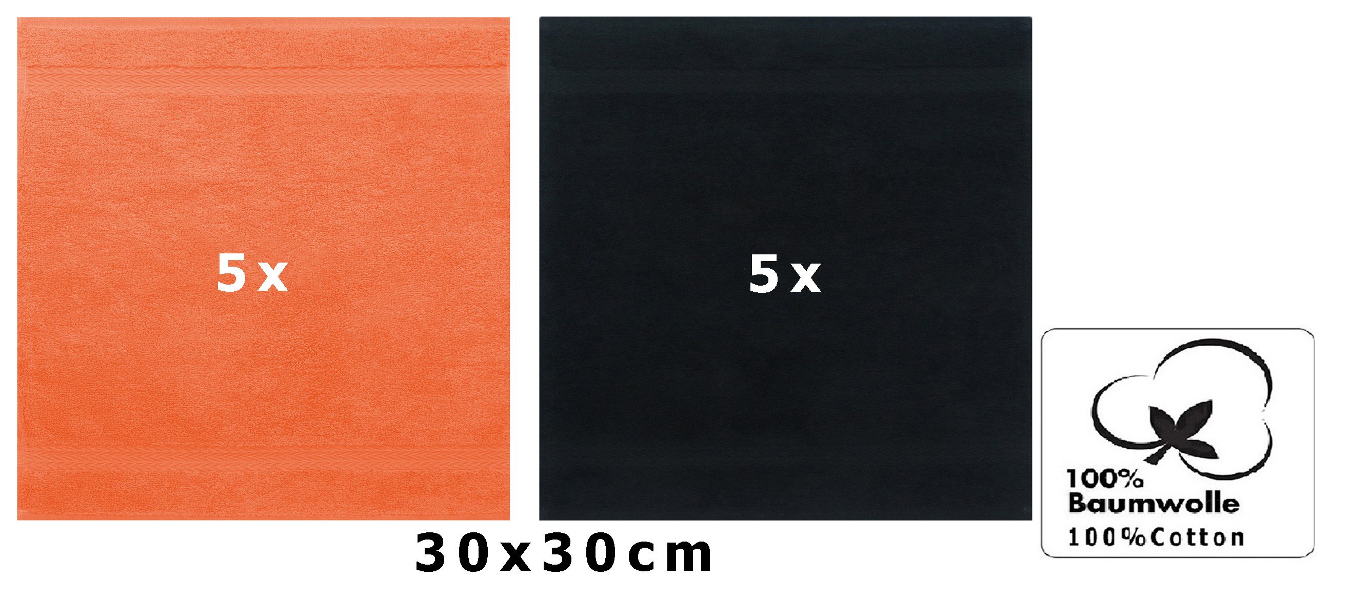 Betz Gästehandtücher 10 Stück Gästetuch Set Premium 30x50 cm Farbe orange/schwarz, 100% Baumwolle (Set, 10-St)