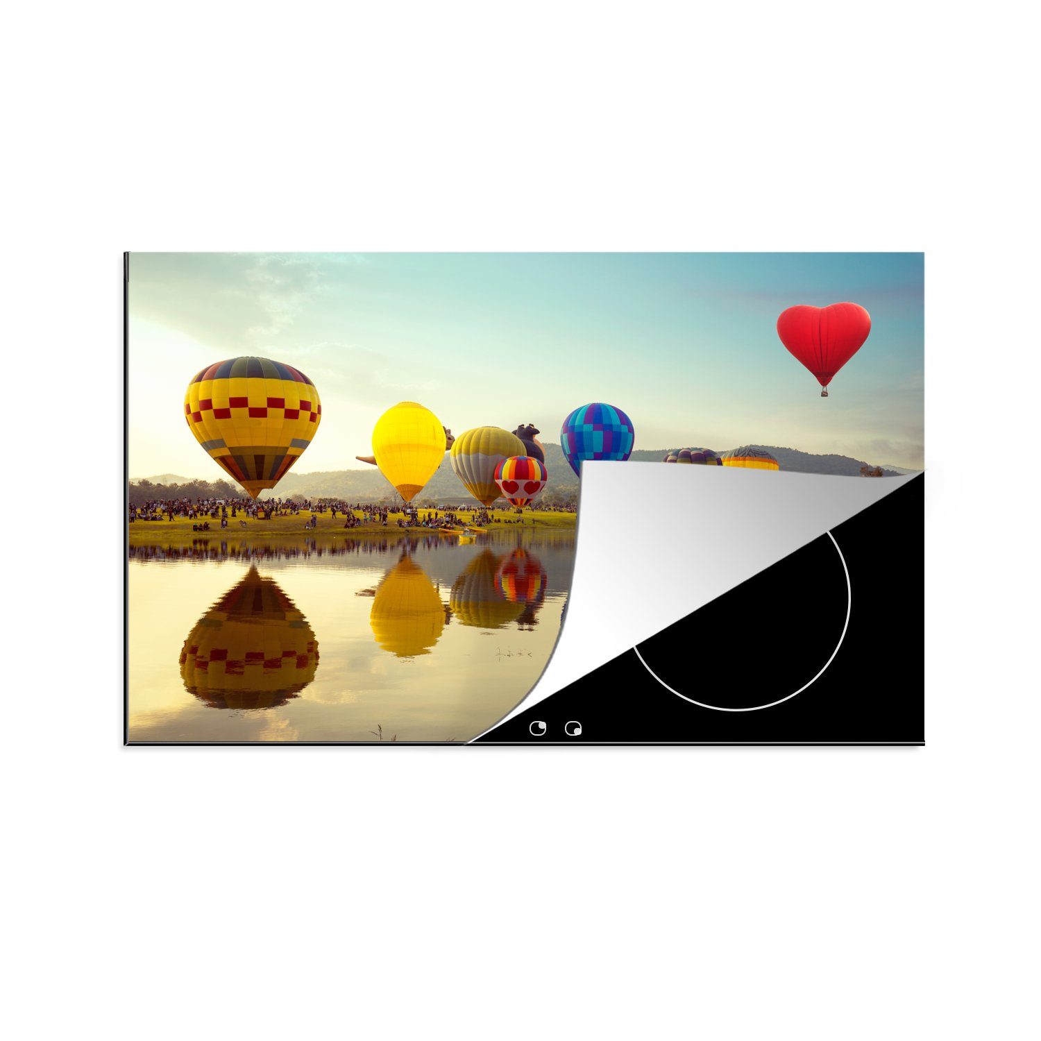 MuchoWow Herdblende-/Abdeckplatte Heißluftballon - Schutz Reflexion, cm, Vinyl, küche, - 81x52 für tlg), (1 Ceranfeldabdeckung Induktionskochfeld Wasser die