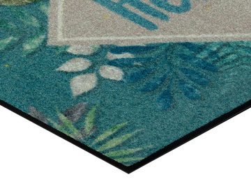 Fußmatte Floral Hello, wash+dry by Kleen-Tex, rechteckig, Höhe: 7 mm, Schmutzfangmatte, mit Spruch, In- und Outdoor geeignet, waschbar