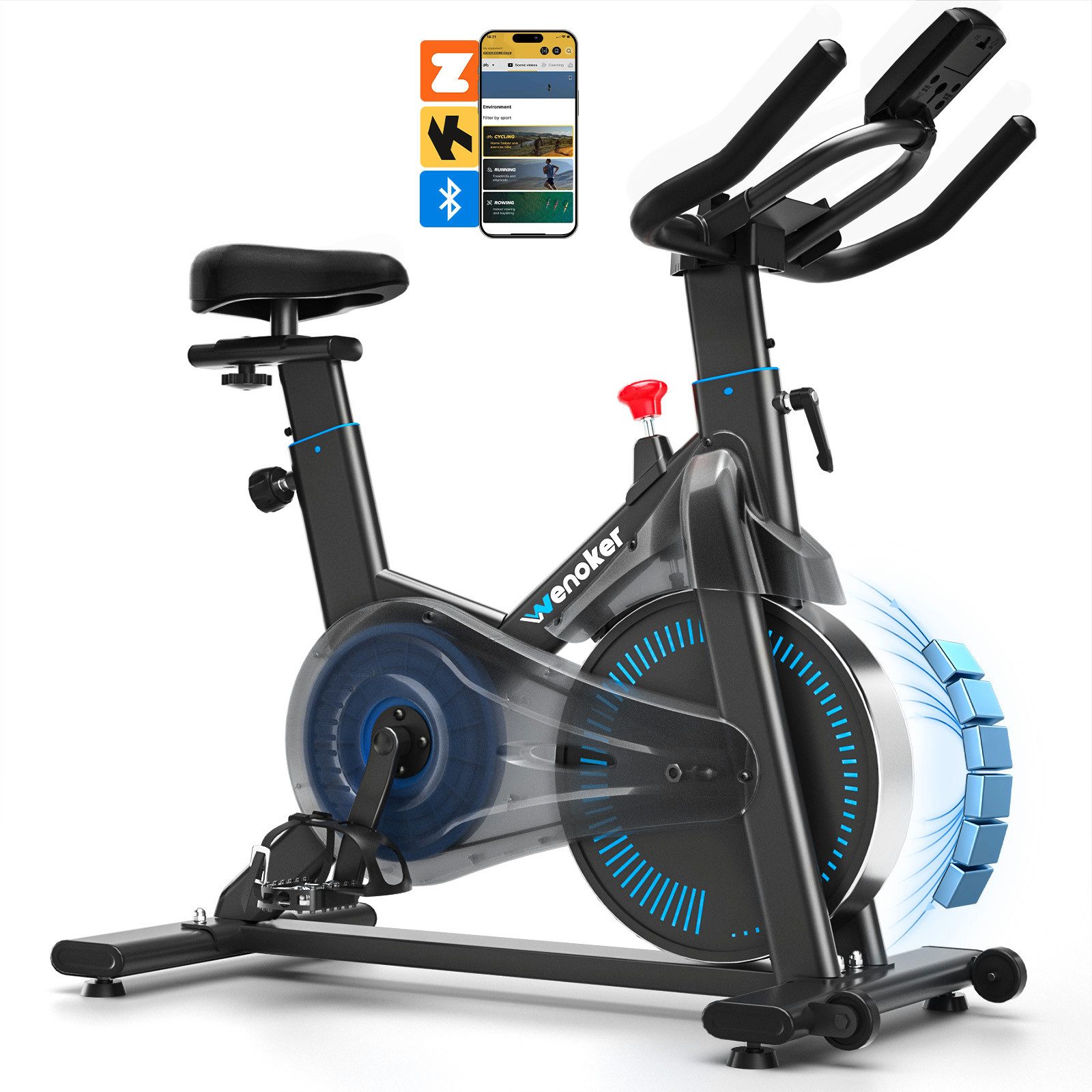 Wenoker Heimtrainer Fahrrad mit Verstellbarem Magnetwiderstand, Leises Fitnessbike (1-tlg), Hometrainer Fahrrad mit APP, LCD-Monitor, Tablet-Halter