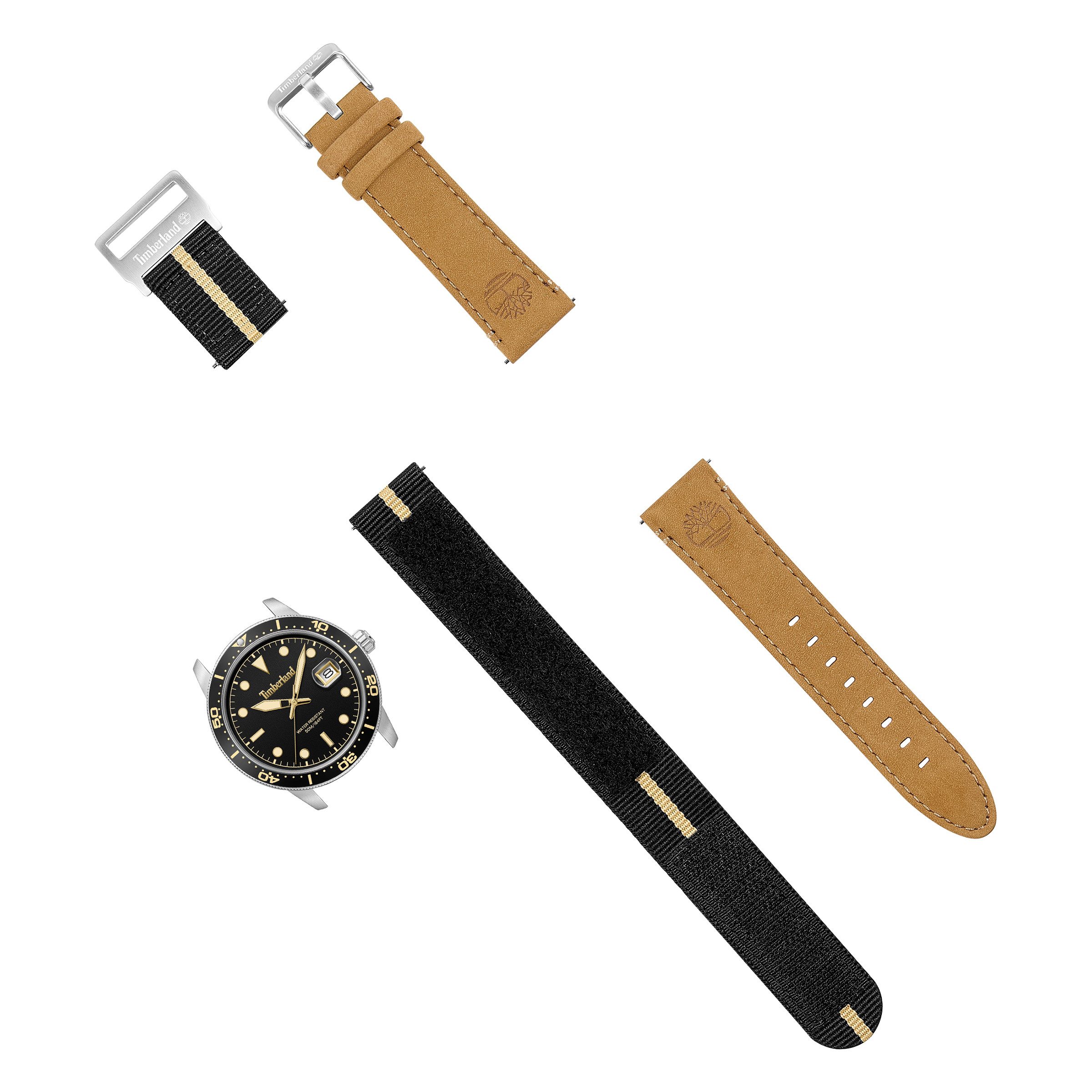 Timberland Quarzuhr Peatfield TDWGB00834X0, (Set, 2-tlg., mit Wechselarmband), Armbanduhr, Herrenuhr, Lederarmband, Ideal auch als Geschenk, analog