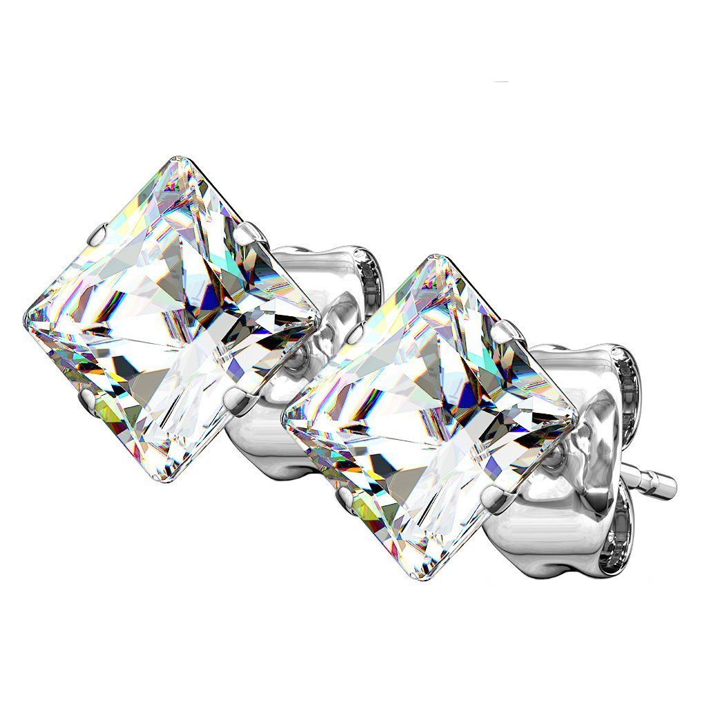 Taffstyle Paar Ohrstecker Quadratische Ohrstecker Edelstahl Ohrringe Silber Kristall Clear 3mm (Damen Herren zum Geburtstag Weihnachten Valentinstag Muttertag), Ohrringe Stecker Ohrstecker Schmuck Geschenke für Frauen Freundin