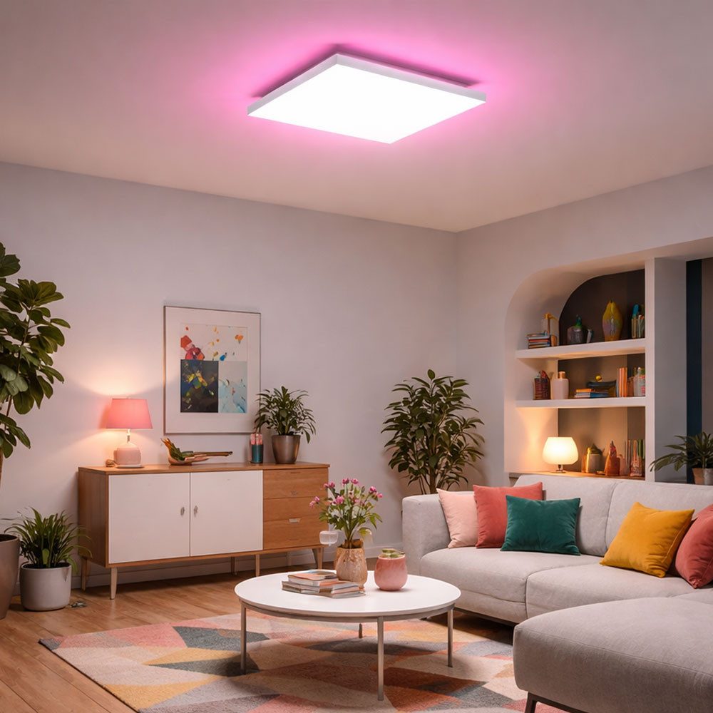 JUST LIGHT LED Deckenleuchte, LED-Leuchtmittel fest verbaut, Kaltweiß, Warmweiß, Neutralweiß, Tageslichtweiß, Farbwechsel, Deckenlampe LED weiß mit Fernbedienung und RGB Farbwechsel L 45 cm