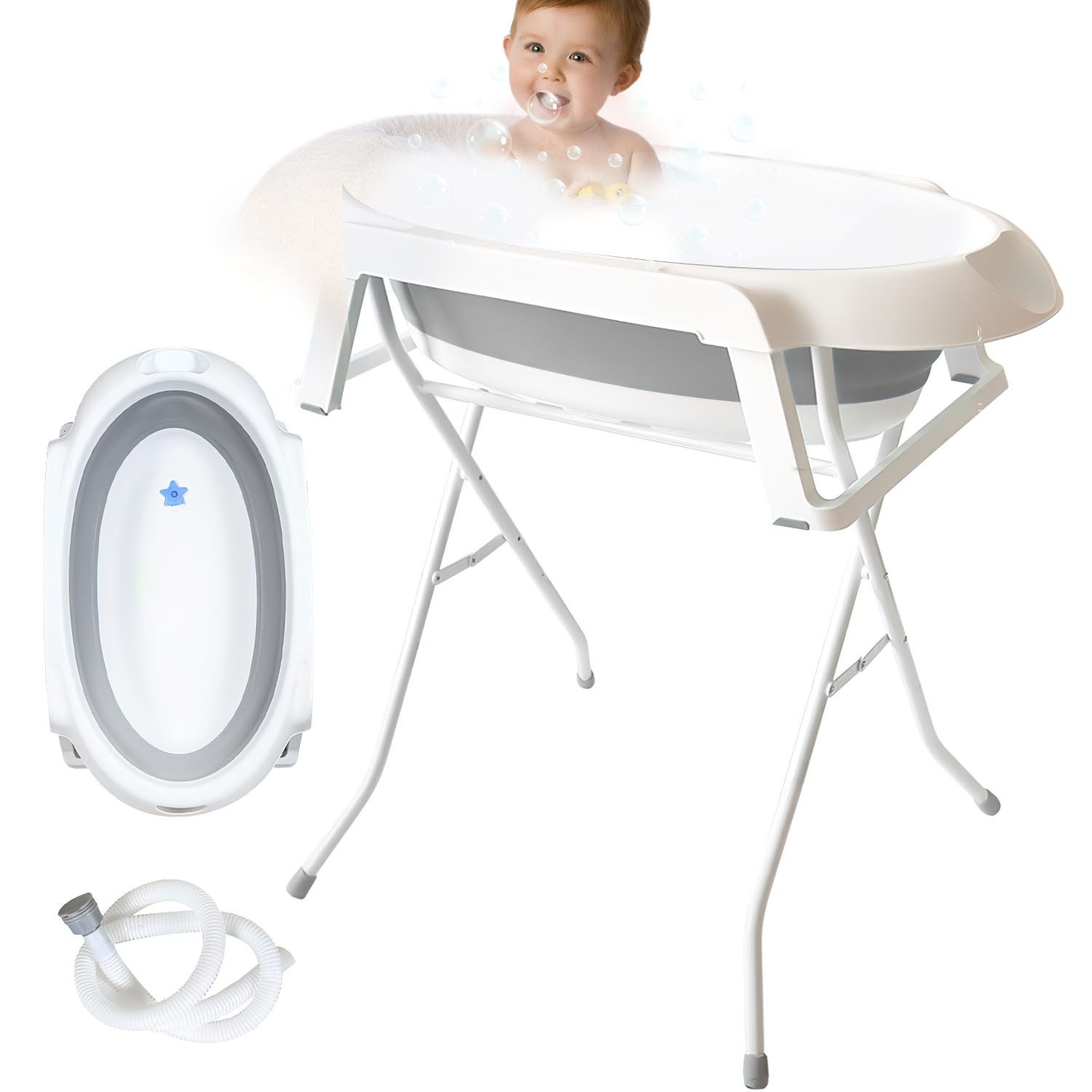Babybadewanne Babybadewanne mit Eisenrohrhalterung 82 cm faltbarer Haushaltgrau