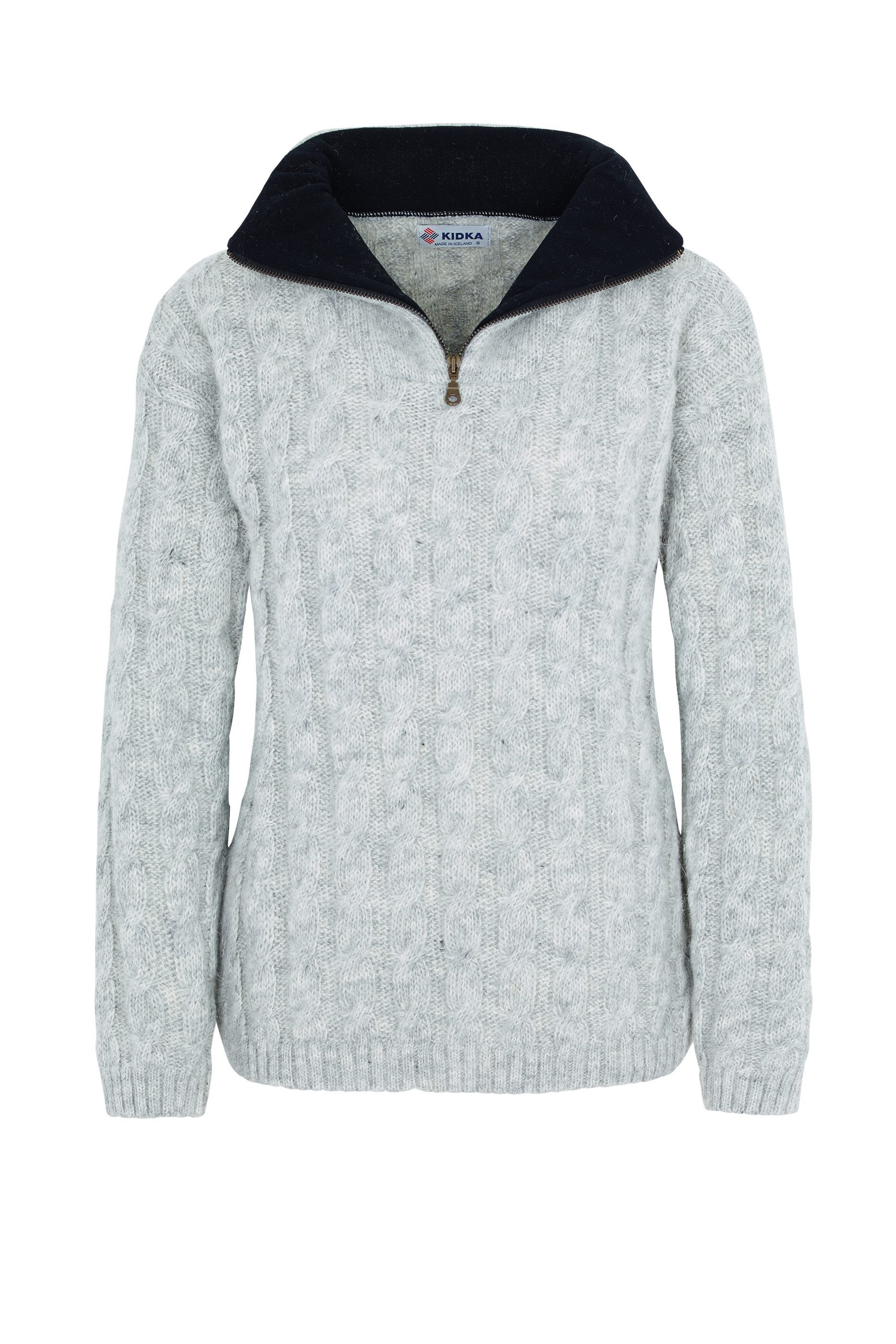Wollpullover - Zopfmusterpullover aus Schafwolle für Damen / Herren - hellgrau
