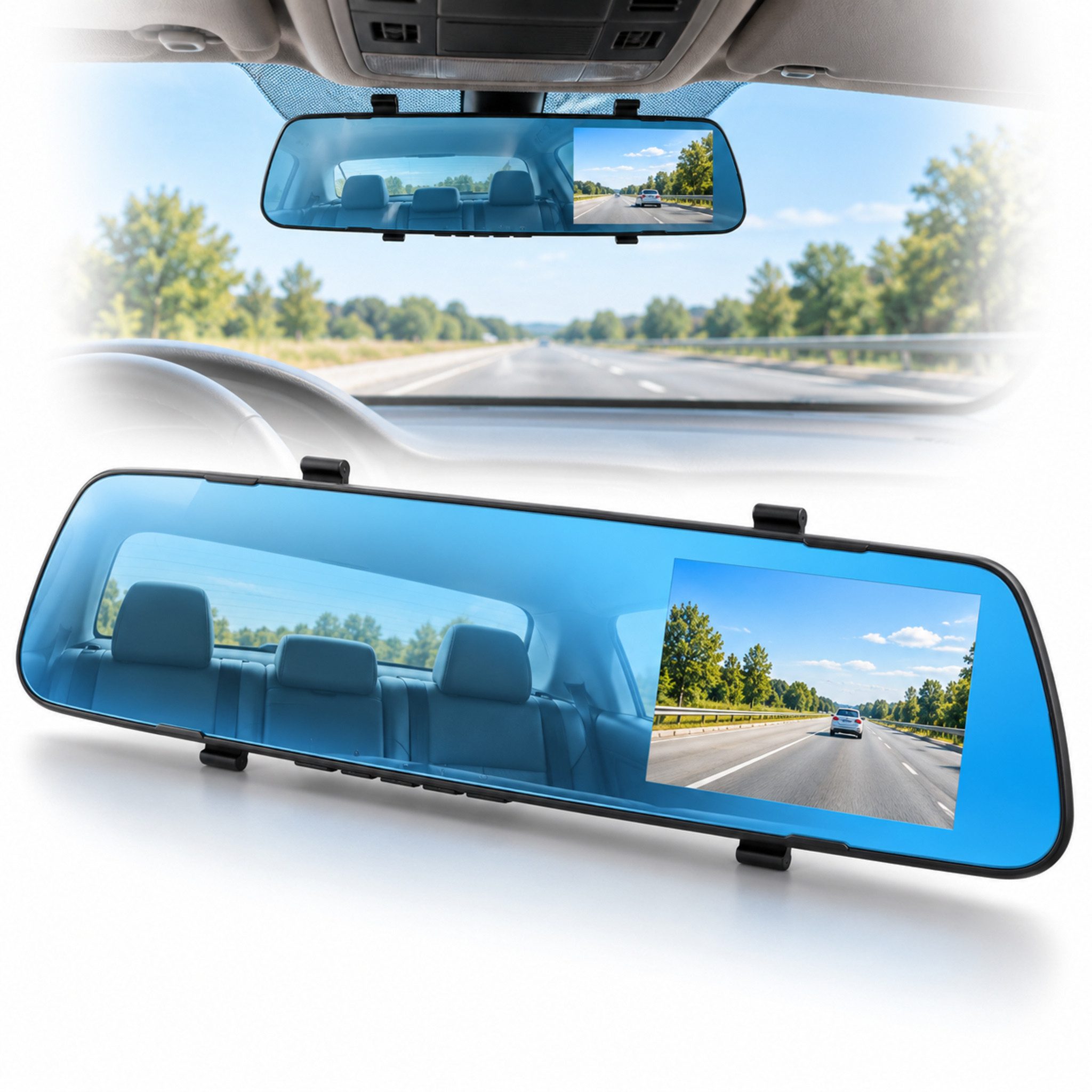 HS.SUPPLY Rückspiegel-Dashcam mit Display, 140°-Frontkamera und G-Sensor Dashcam (1 Dashcam inklusive Kfz-Stromkabel, zwei Haltebändern und Anleitung, Mit Display, 140°-Frontkamera, Loop-Aufnahme & G-Sensor)