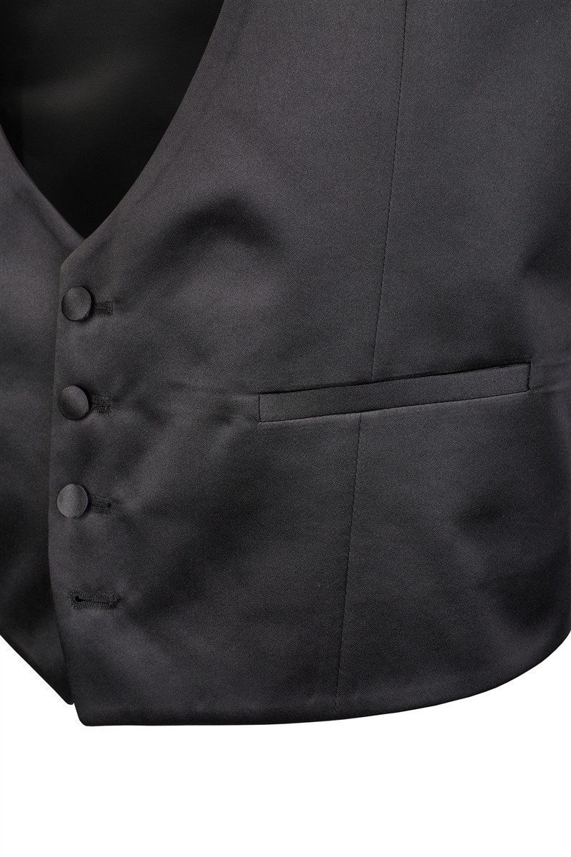 Wilvorst Anzugweste Wilvorst Herren Smokingweste V-Neck Drop8 Schwarz glänzend