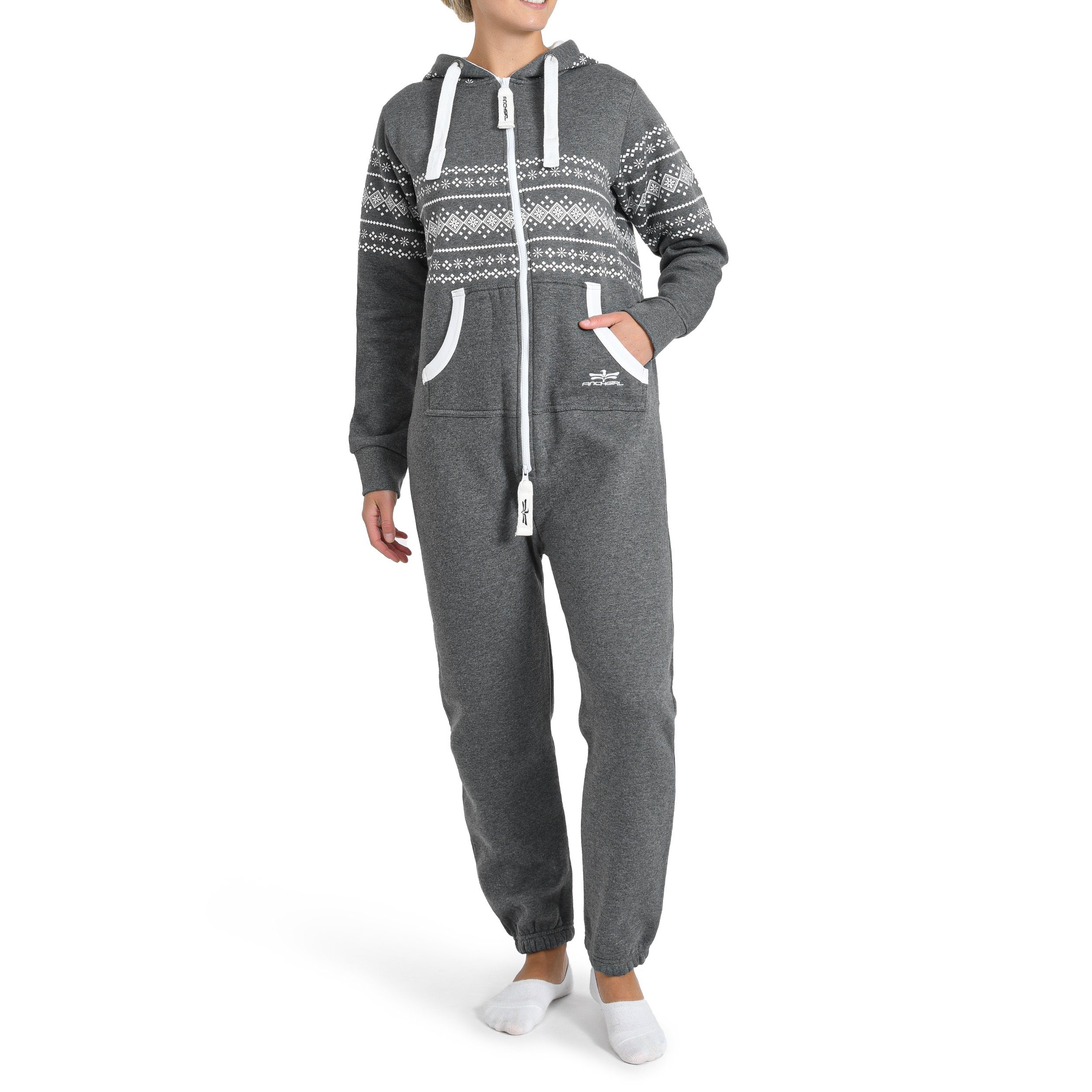 Finchgirl Jumpsuit FG117 Damen Overall Dunkelgrau Jumpsuit Jogging Anzug Einteiler Training