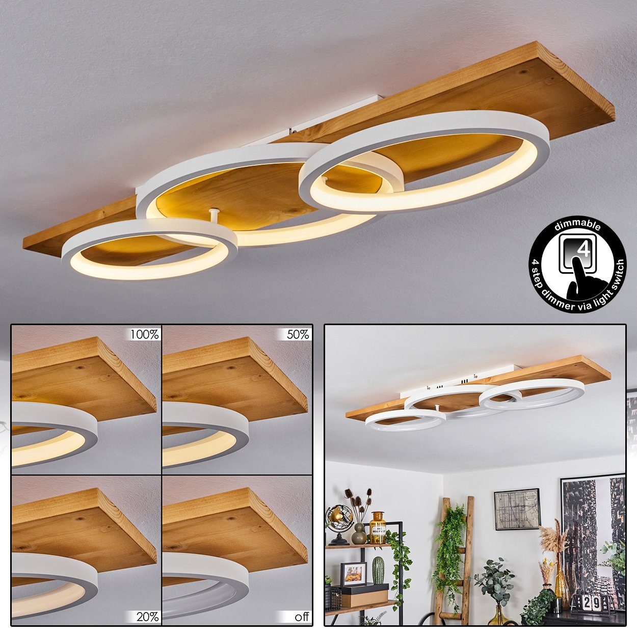 hofstein Deckenleuchte »Palermo« moderne Deckenlampe aus Metall/Holz/Kunsts günstig online kaufen
