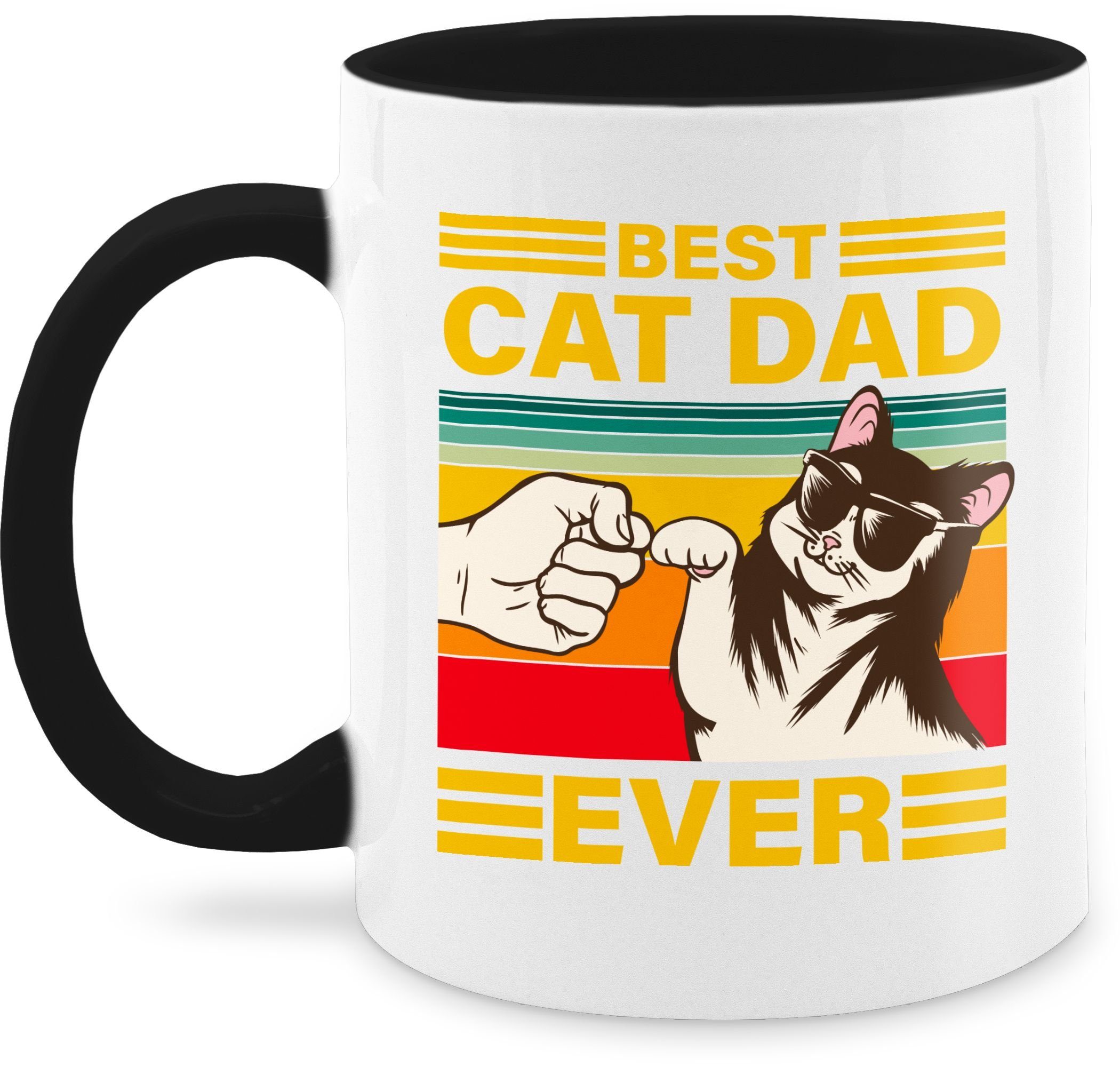 Shirtracer Tasse Best Cat Dad Keramik, Ever, Schwarz 1 Katze Katzen