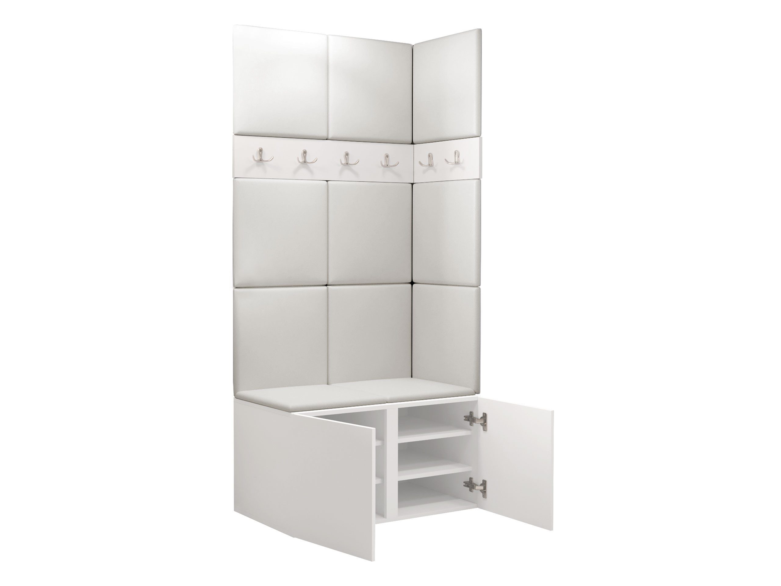 MIRJAN24 Garderoben-Set Orion I, (Komplett-Set, mit Schuhschrank, 2x Kleiderhakenbrett, Gepolstertes Paneel 11x 42x42), Auswahl aus Fronten und Polsterplatten