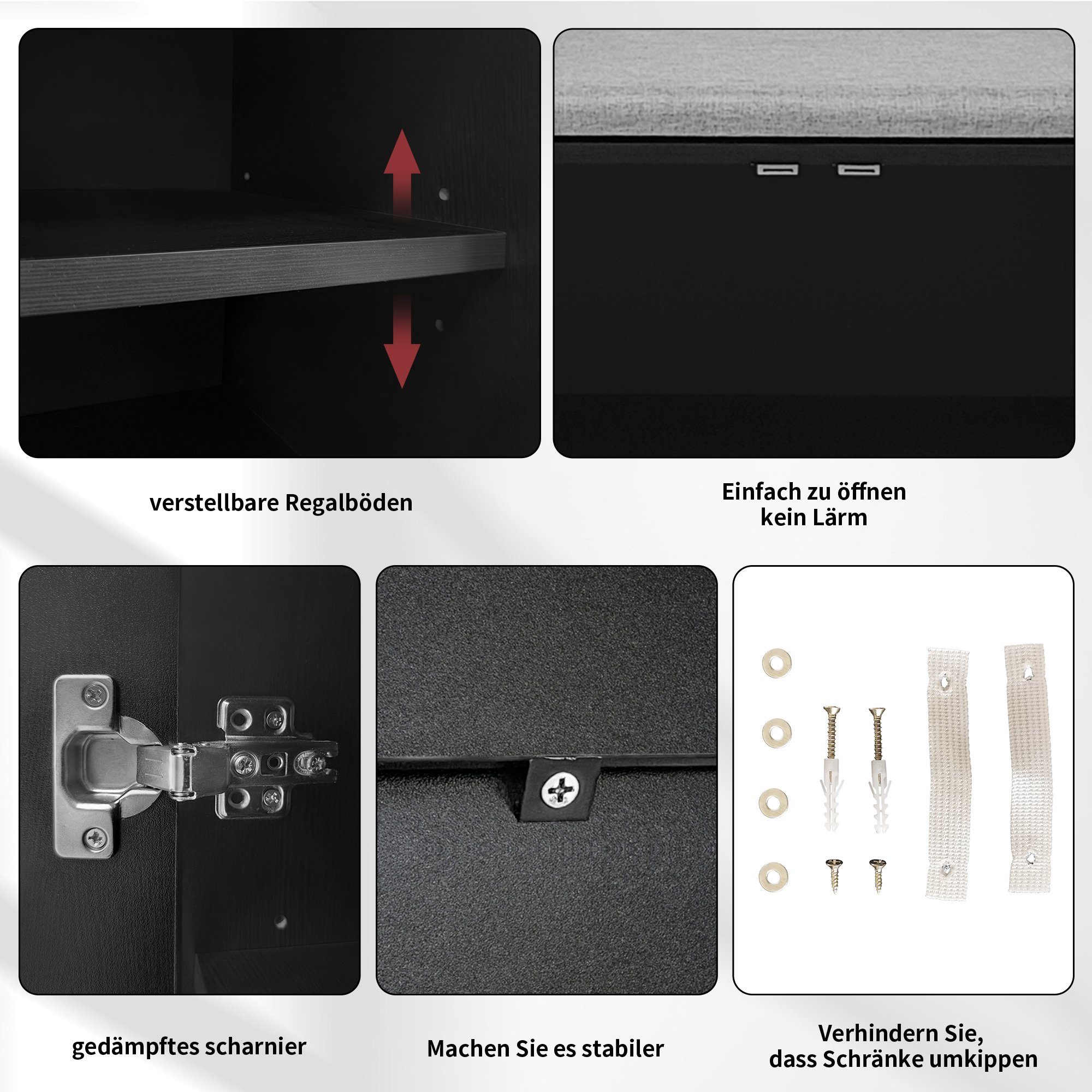 Merax Schuhbank, gepolstert mit Kommode, Schuhtruhe mit verstellbaren Einlegeböden