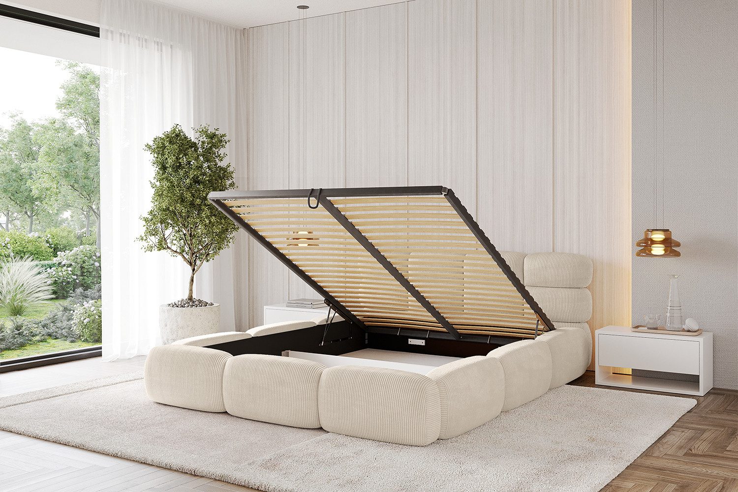 ALTDECOR Polsterbett NOMA-v1 (Polsterbett mit Bettkasten und Lattenrost, Boxbett mit Matratze), Doppelbett mit Stauraum, Bett mit Kopfteil