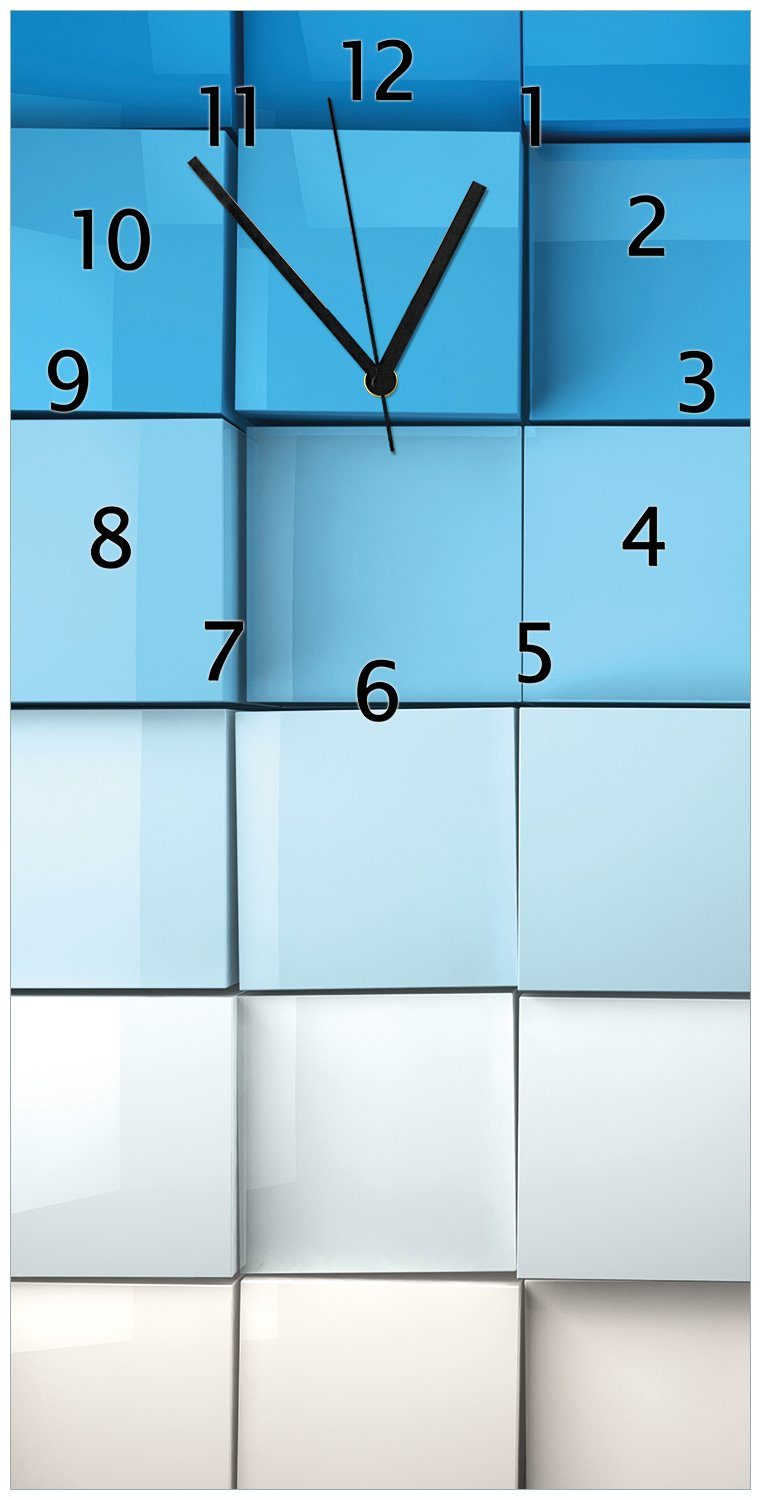 Wallario Wanduhr Blau-weiße Kisten Schachteln Muster (Uhr aus Acryl)