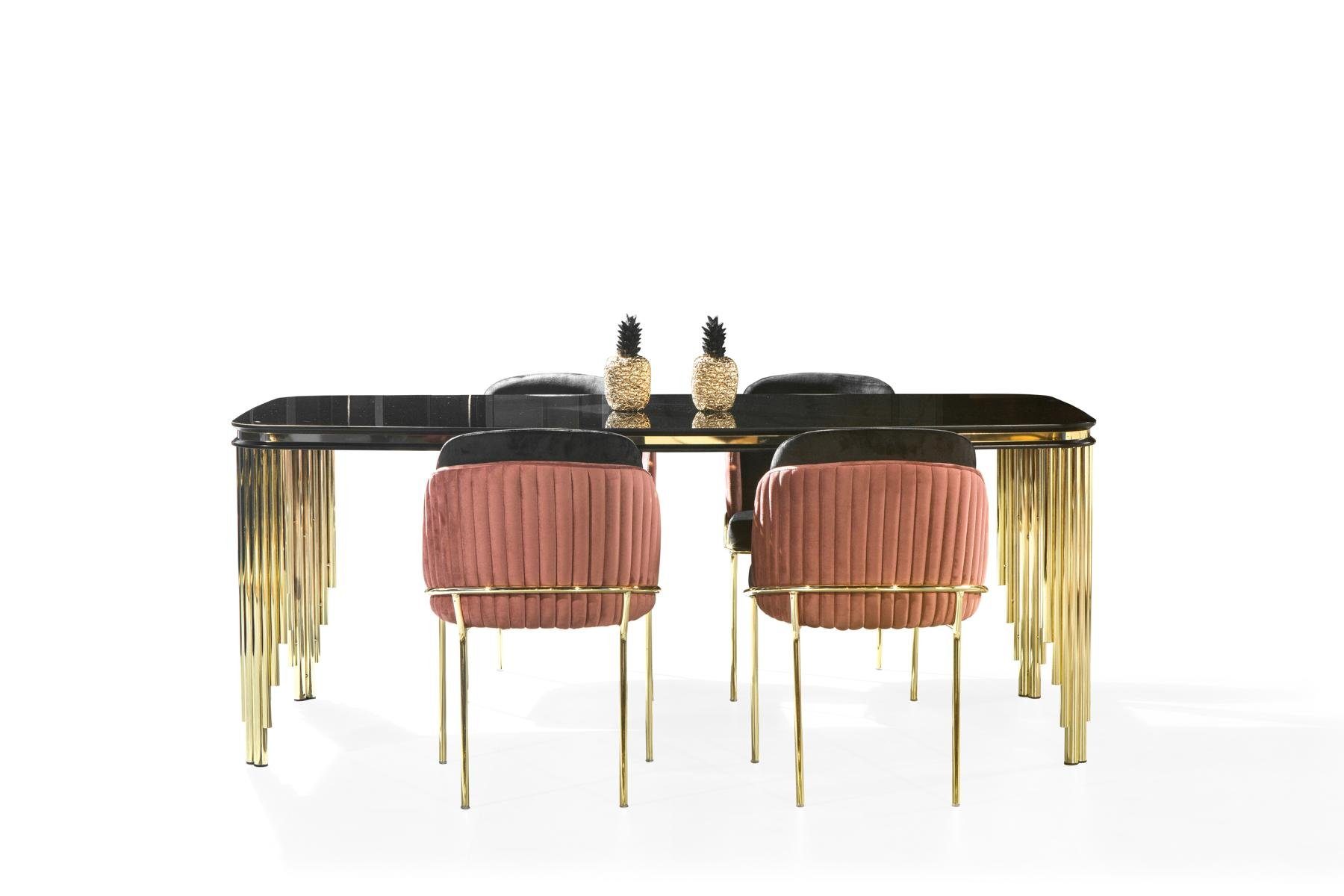 JVmoebel Esszimmer-Set + Made Stühle 1x in Essgarnitur Gold (6-St., 6tlg, Schwarz 4x Europa Esszimmer Esstisch + Möbel Essecke Stühle 1x Sideboard), Sideboard