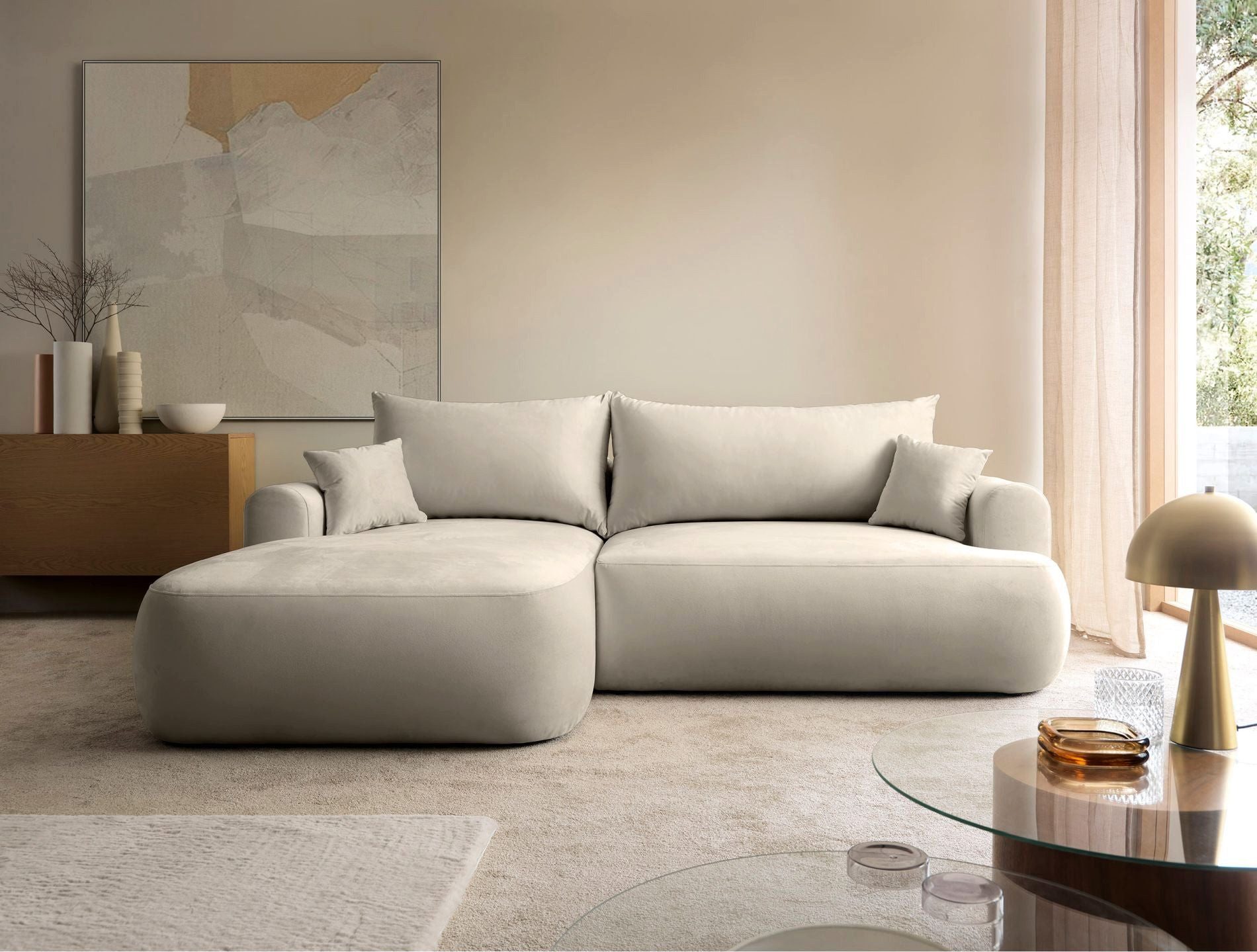 Selsey Ecksofa OVO, Schlaffunktion 142x210 cm, Bettkasten, 2 Zierkissen
