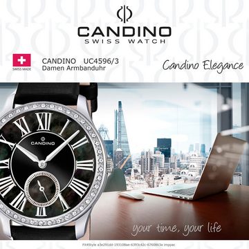 Candino Quarzuhr Candino Damen Quarzuhr Analog C4596/3, (Analoguhr), Damen Armbanduhr rund, Lederarmband schwarz, Fashion