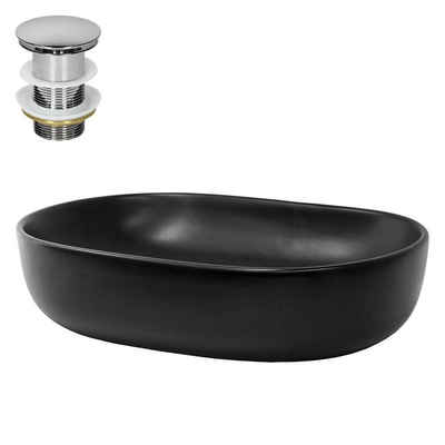 LuxeBath Waschbecken Aufsatzwaschbecken aus Keramik für Badezimmer/Gäste-WC, Handwaschbecken Schwarz inkl. Ablaufgarnitur ohne Überlauf