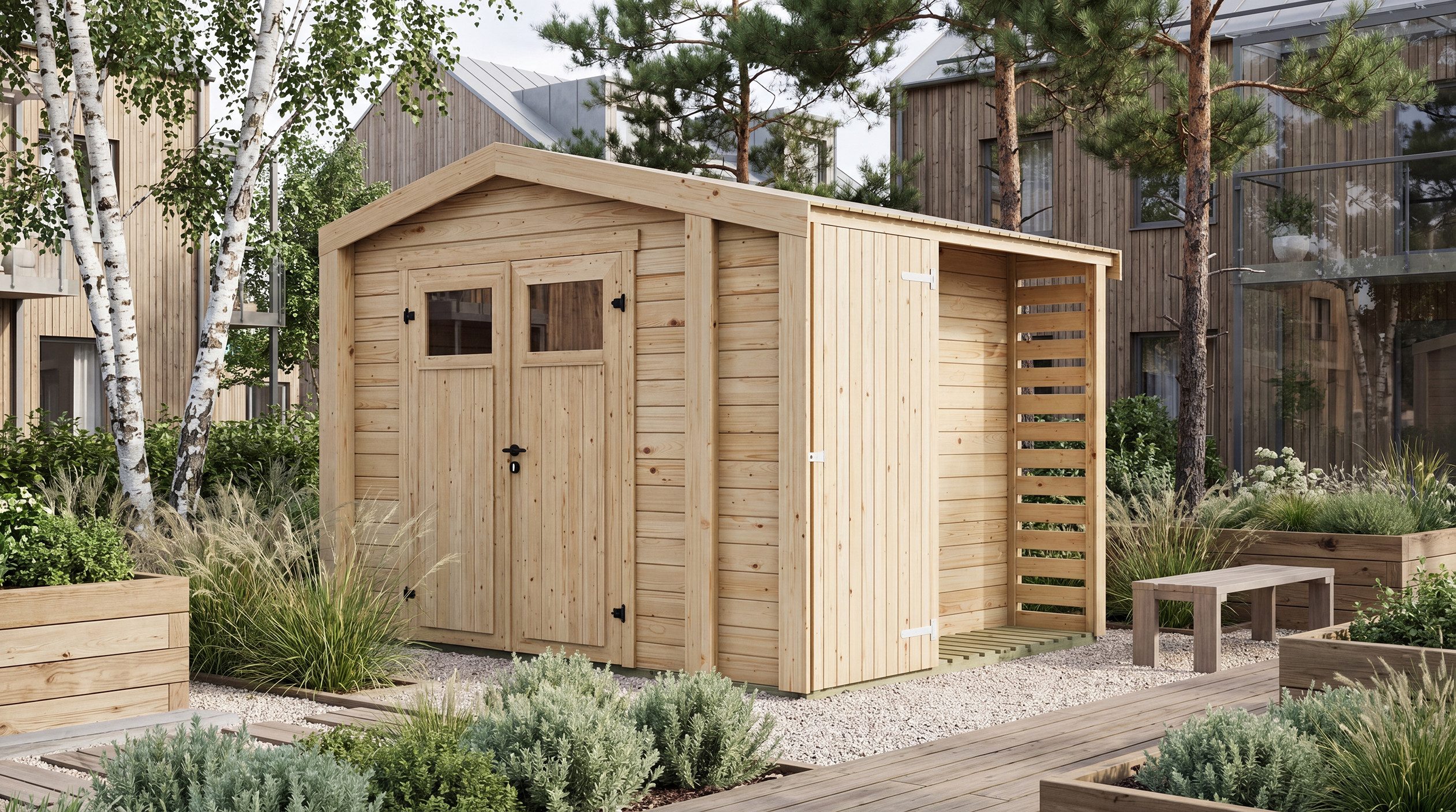 weka Gartenhaus Killarney, BxT: 361x313 cm, Doppeltür, 1/4 verglast, inkl. Holzlager