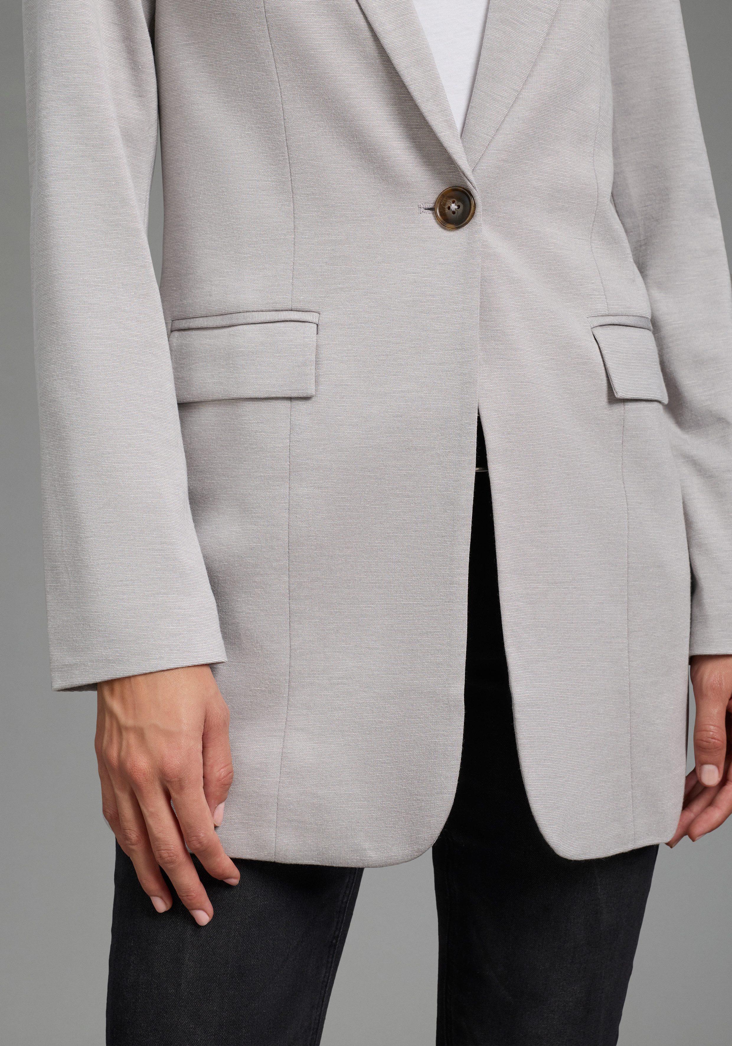 Laura Scott Sweatblazer melierte Optik, mit Reverskragen, 1-Knopf-Form, mit Pattentaschen