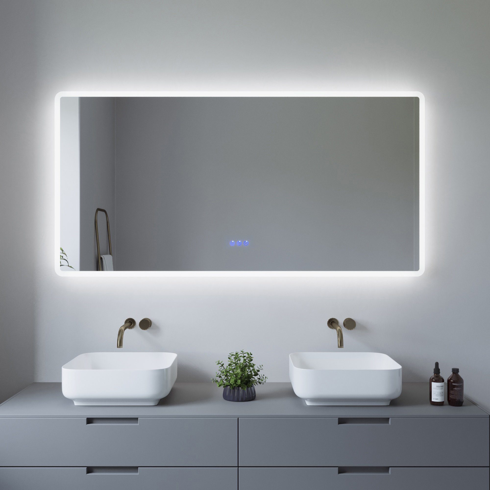 AQUALAVOS Badspiegel LED Badspiegel 140x70 cm Großer Badezimmer Wandspiegel mit Beleuchtung, 6400K Kaltweiß & Warmweiß 3000K, Energiesparend, Touchschalter