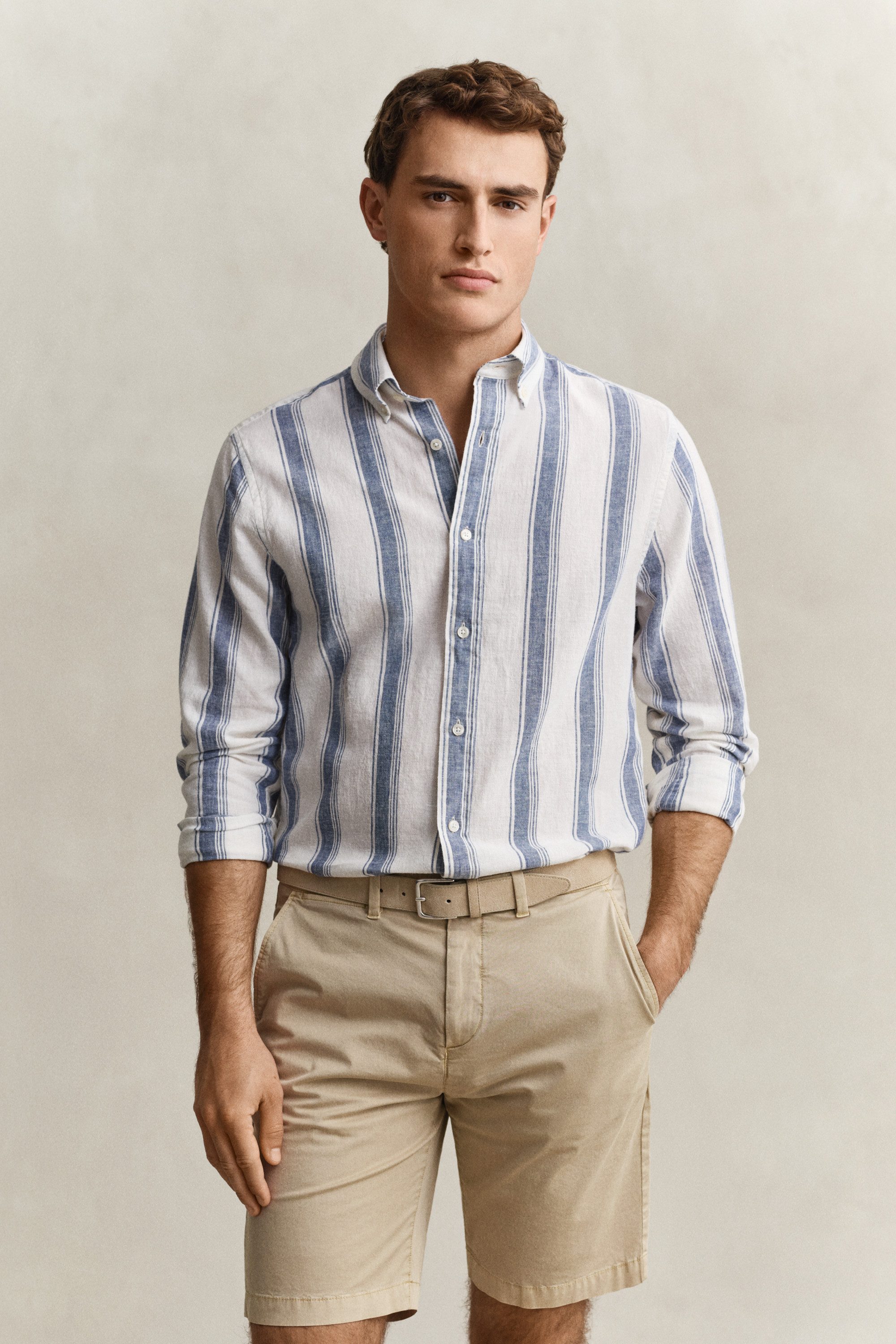 Gant Langarmhemd REGULAR COTTON LINEN STRIPE Regular fit mit Button-Down-Kragen