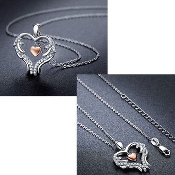 Limana Herzkette Damen 925 Silber Kette mit Herz Anhänger Frauen Silberkette, Zirkonia Kristall Steine